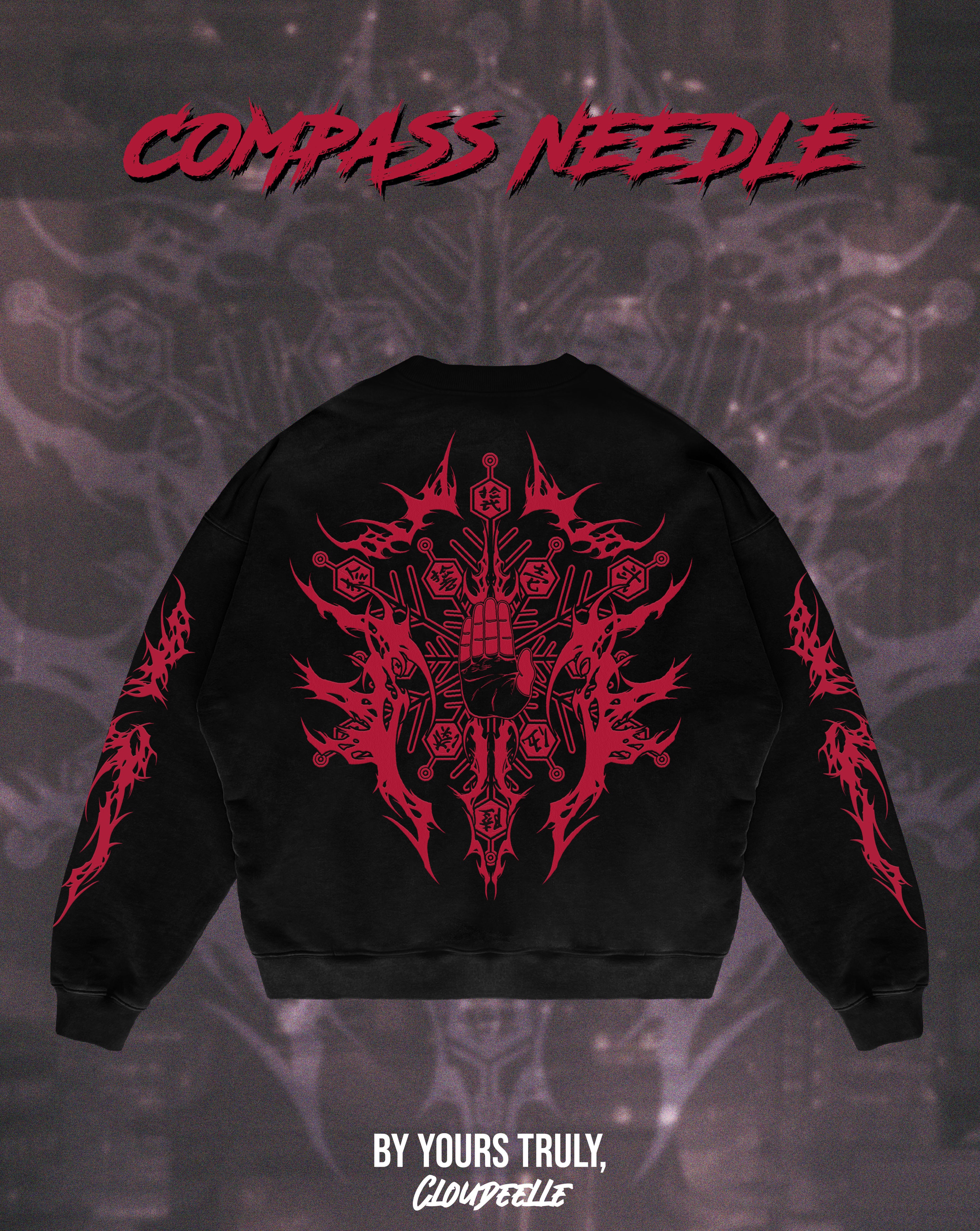 "Compass Needle" - Oversized Crewneck (Red Version)