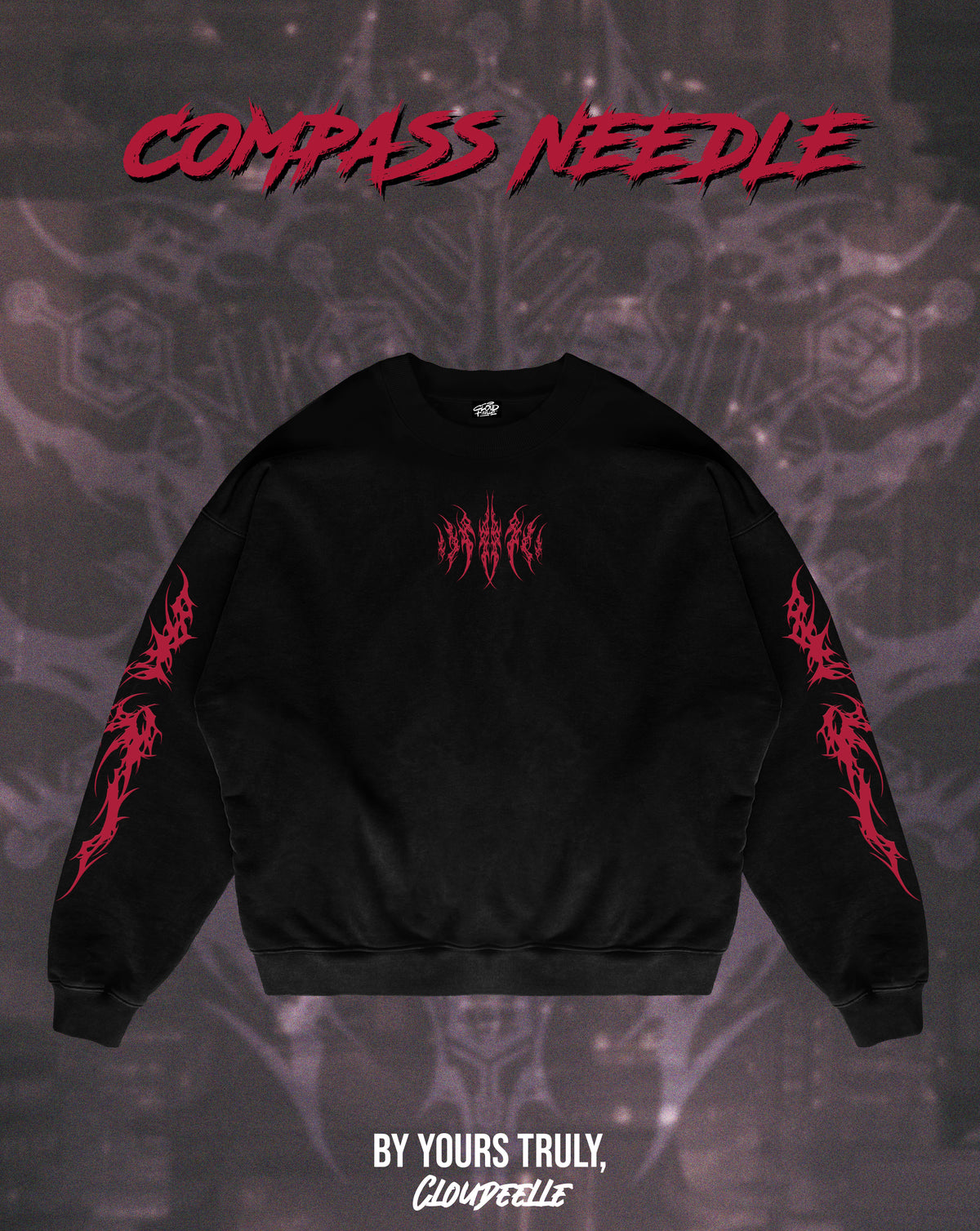 "Compass Needle" - Oversized Crewneck (Red Version)