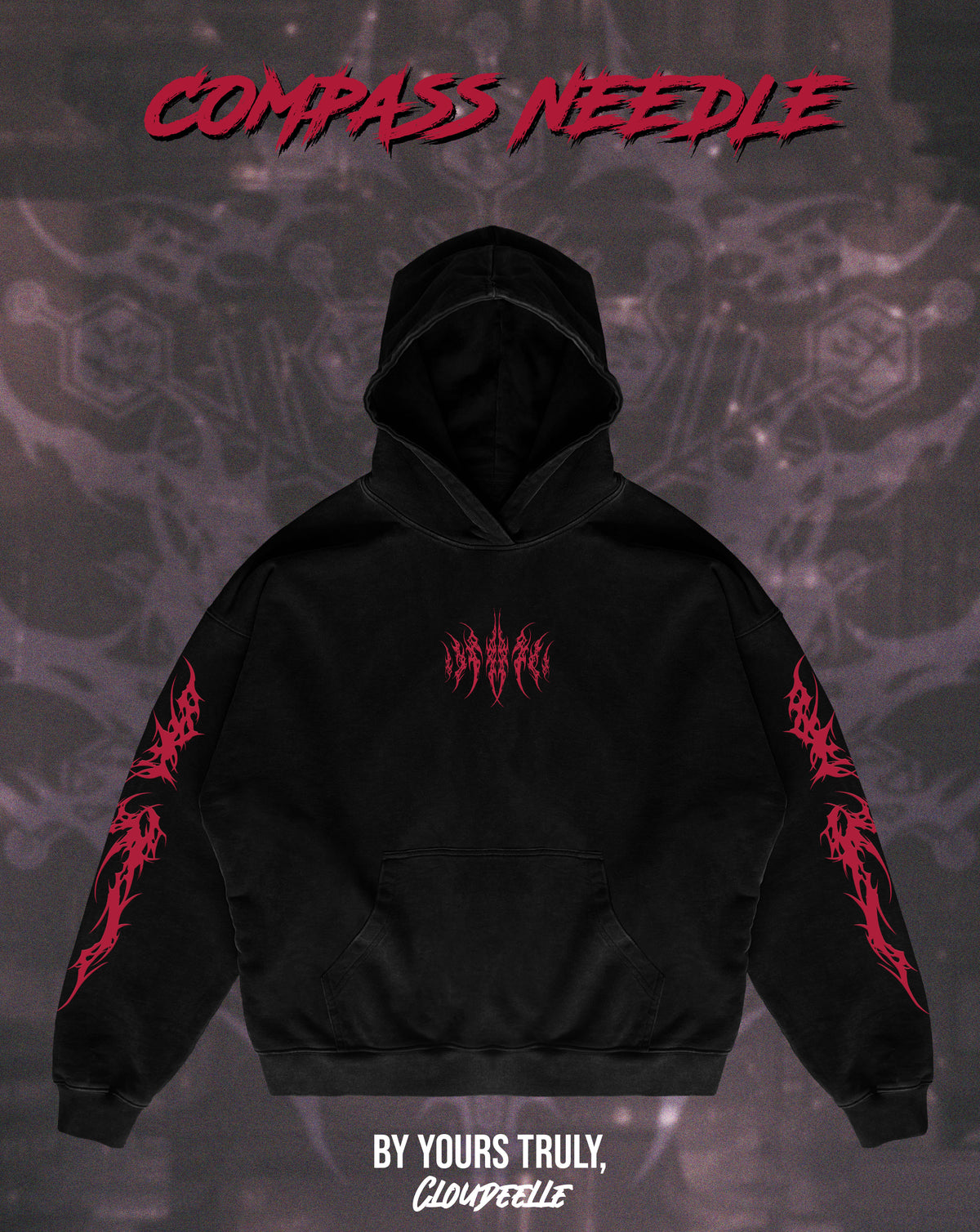 "Compass Needle" - Oversized Hoodie (Red Version)