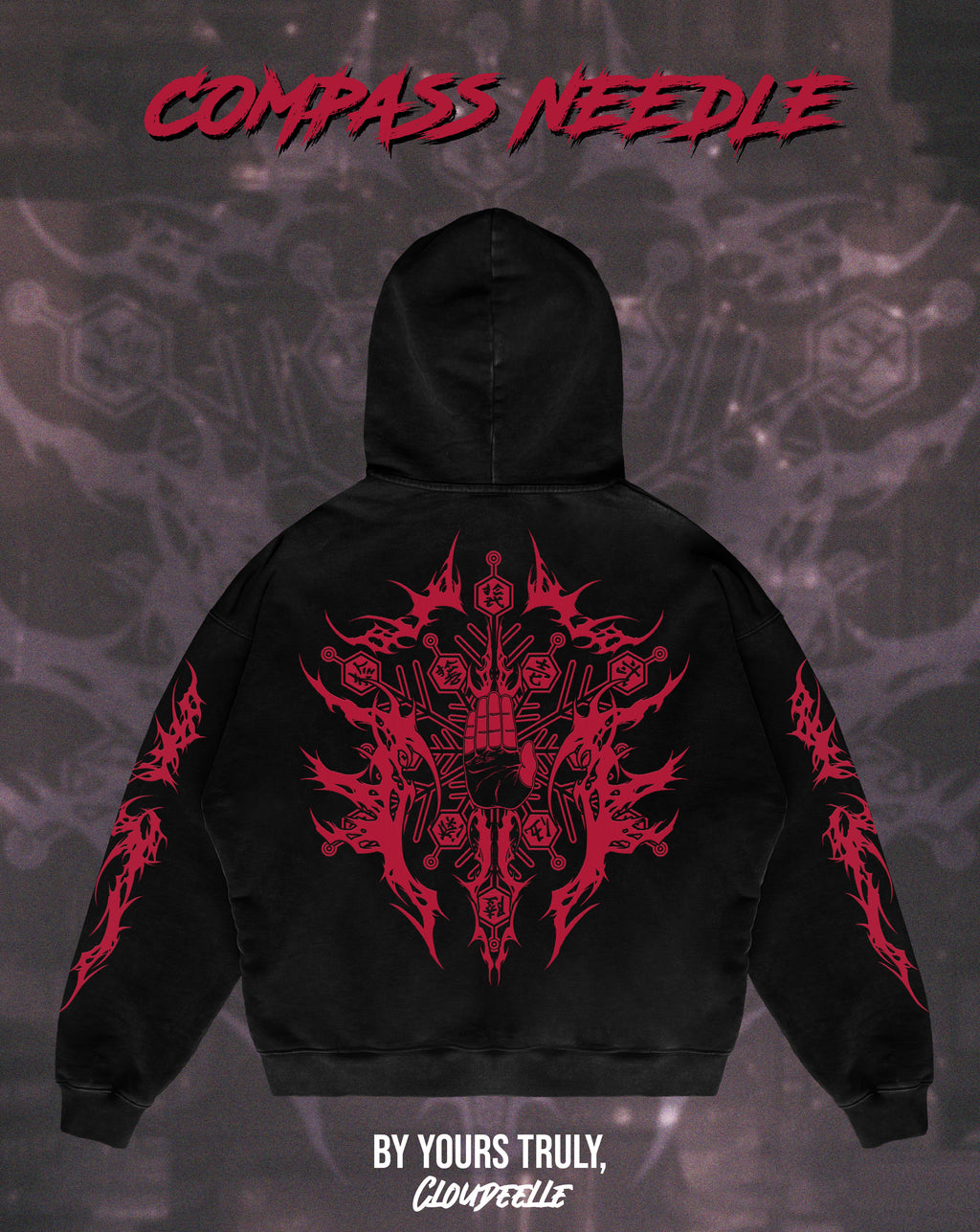 "Compass Needle" - Oversized Hoodie (Red Version)