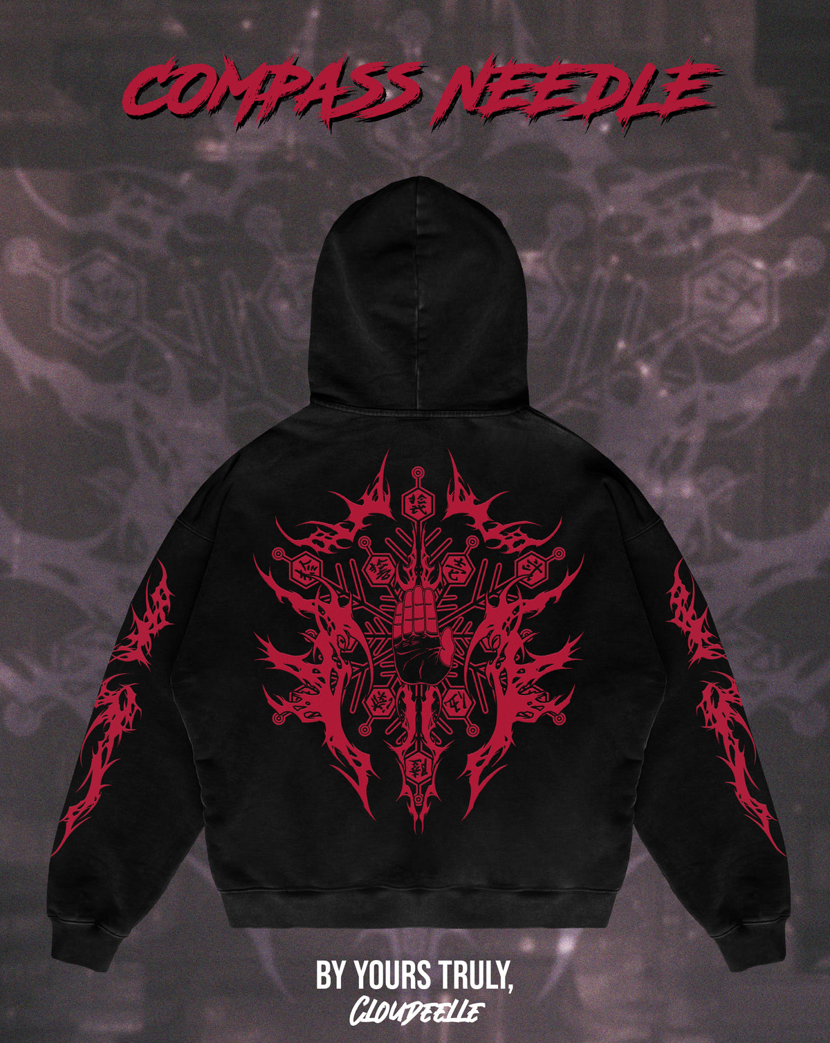 "Compass Needle" - Oversized Hoodie (Red Version)