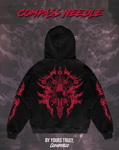 "Compass Needle" - Oversized Hoodie (Red Version)