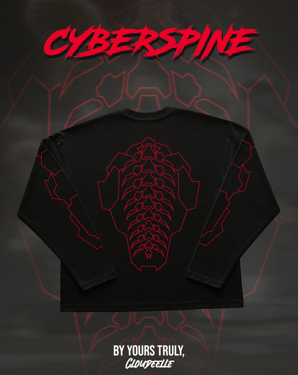 "Cyberspine" - Oversized Boxy LS Tee (Red Version)