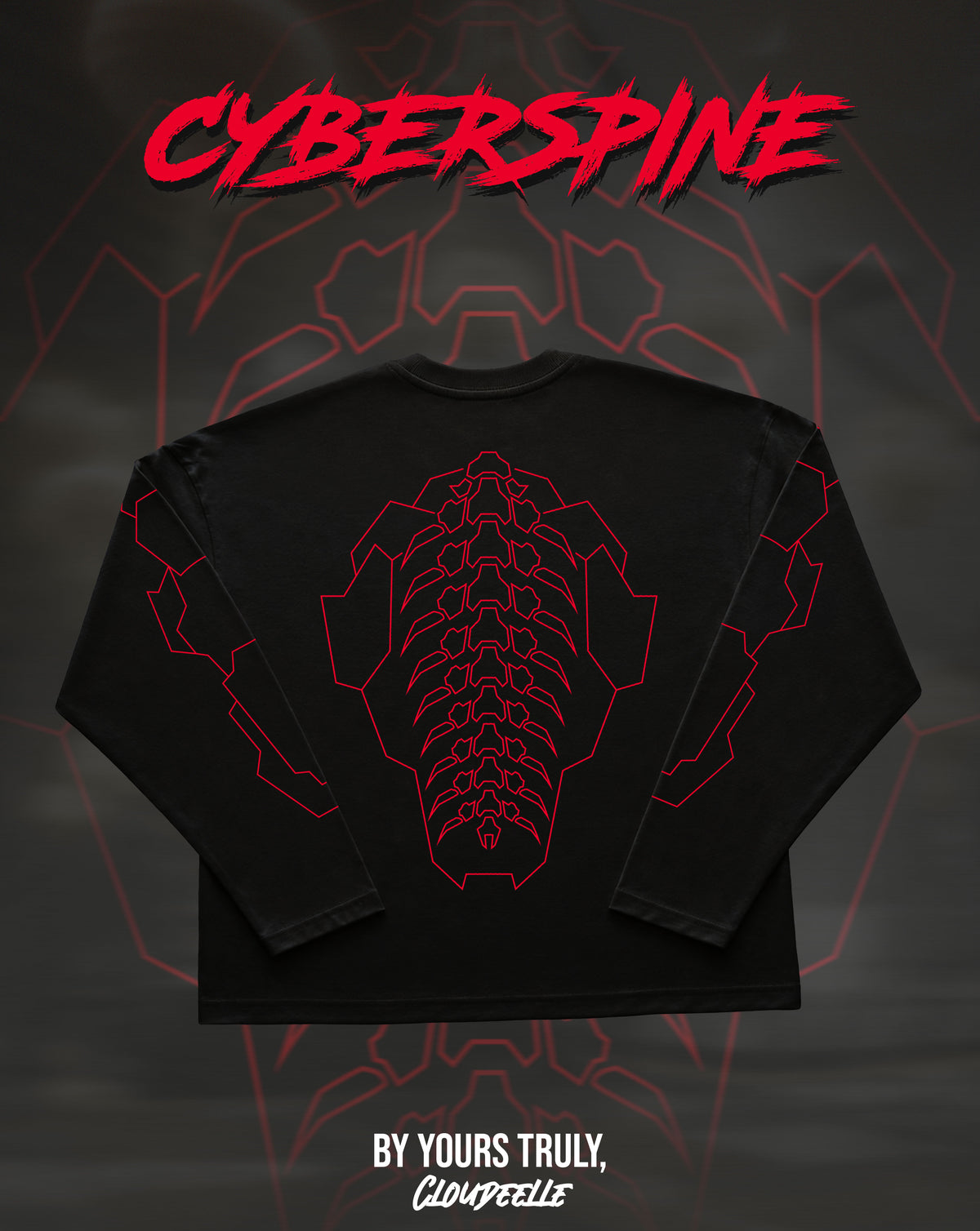 "Cyberspine" - Oversized Boxy LS Tee (Red Version)