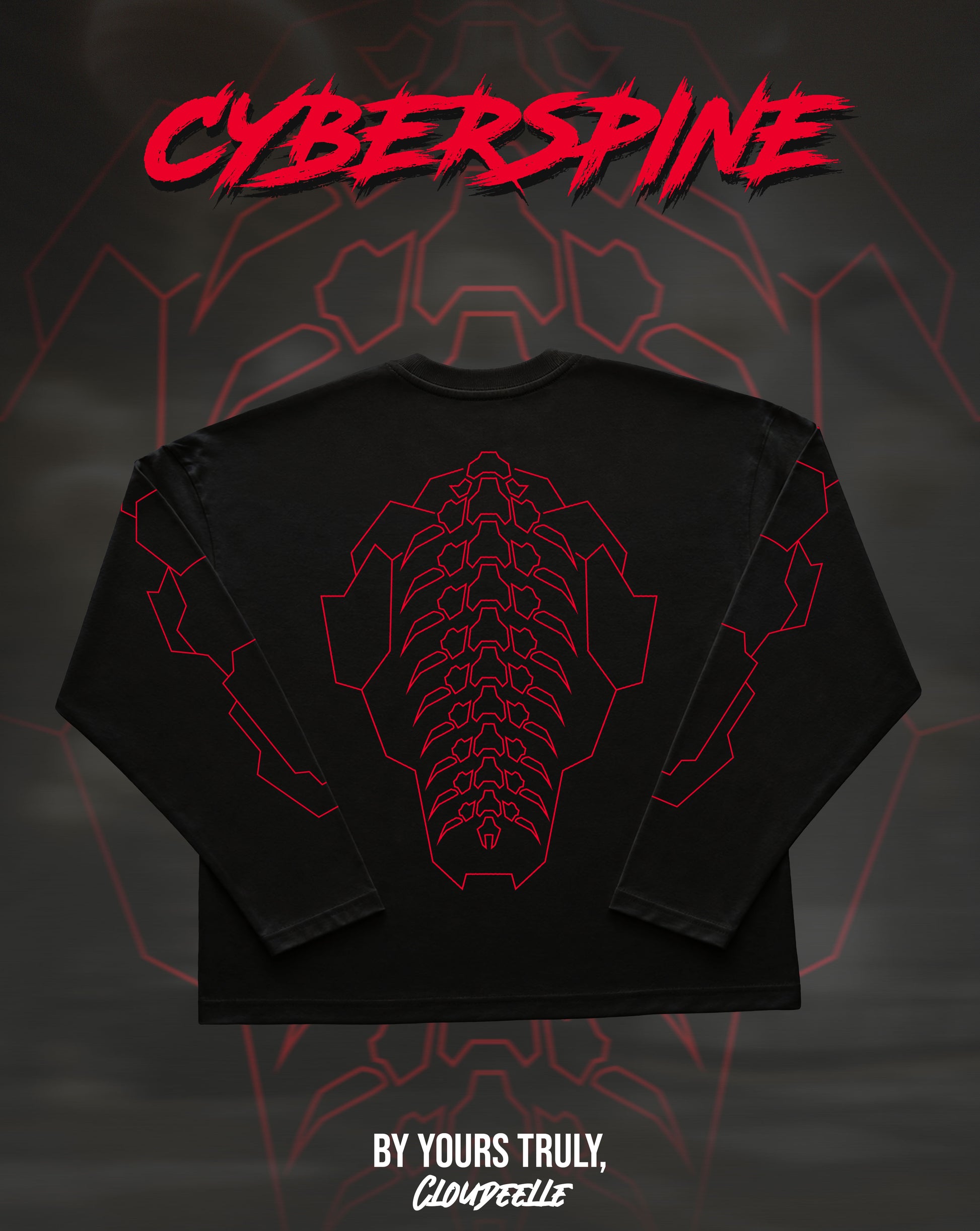 "Cyberspine" - Oversized Boxy LS Tee (Red Version)