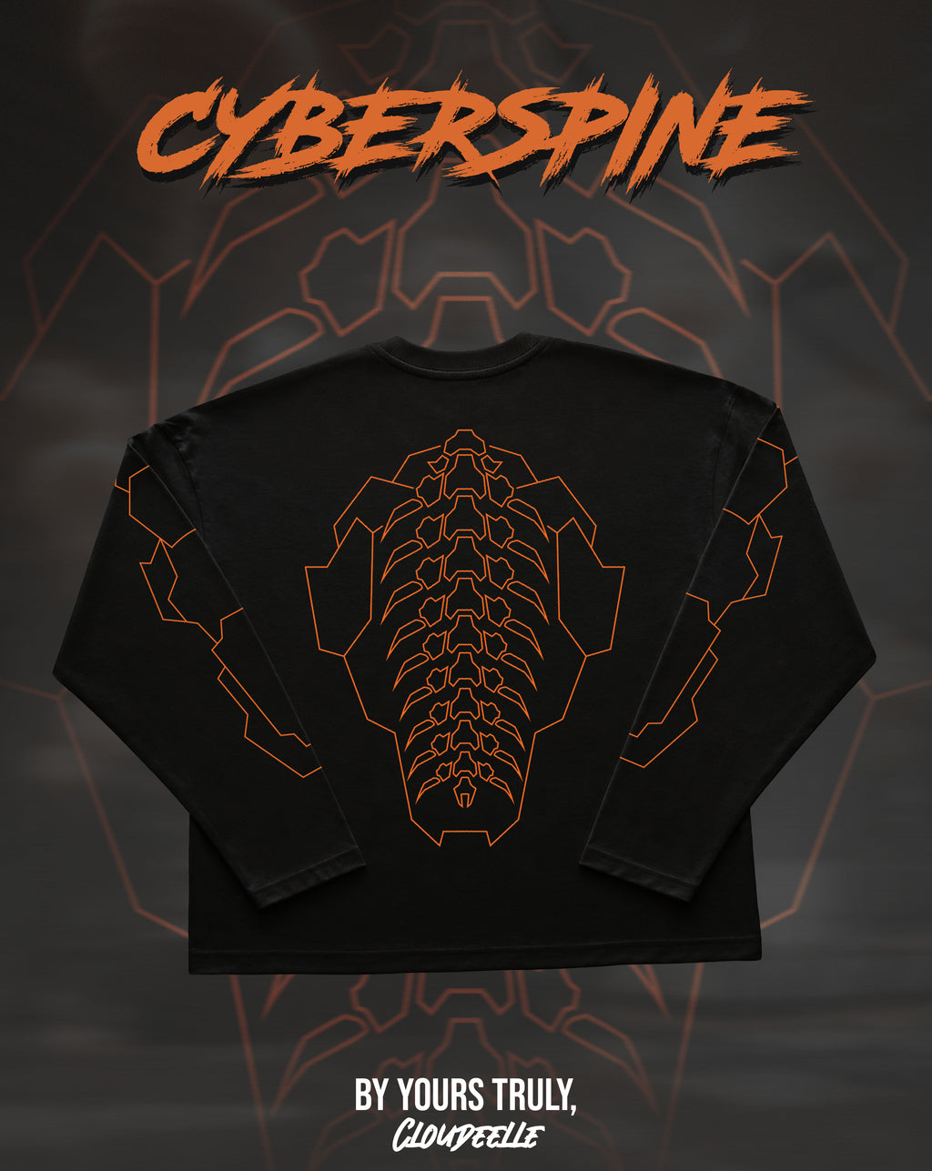 "Cyberspine" - Oversized Boxy LS Tee (Orange Version)