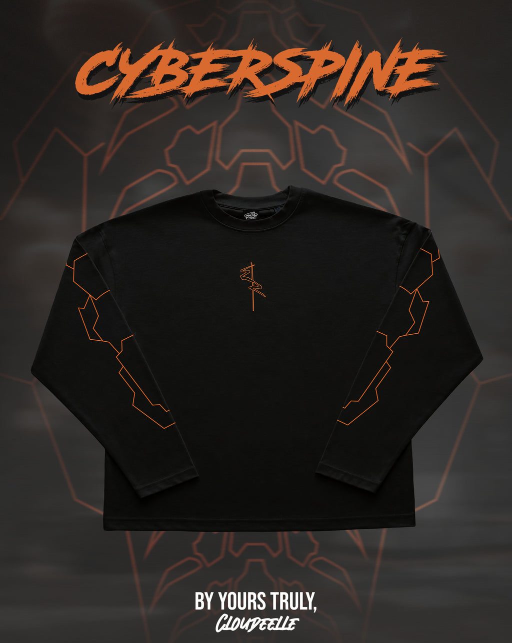 "Cyberspine" - Oversized Boxy LS Tee (Orange Version)