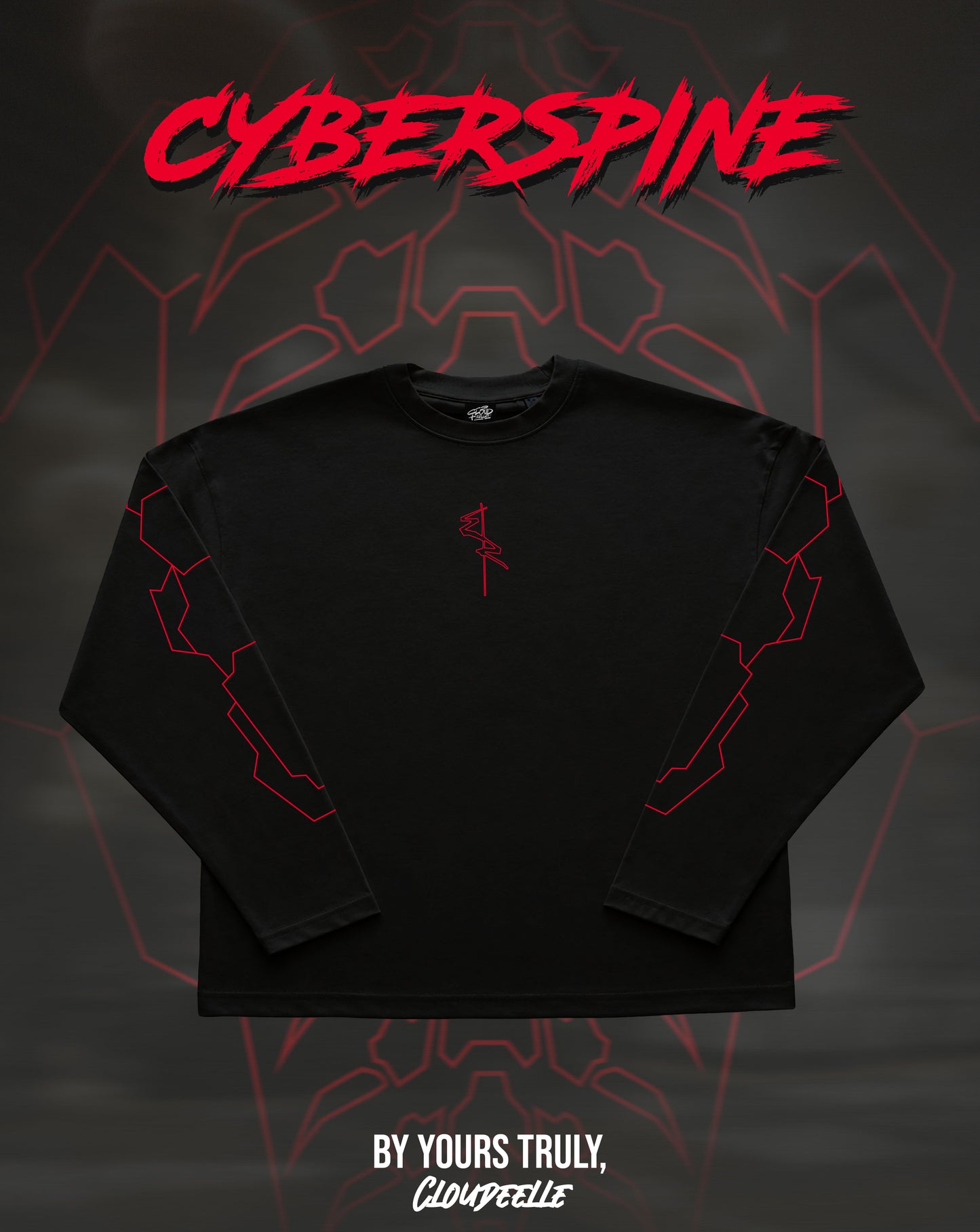 "Cyberspine" - Oversized Boxy LS Tee (Red Version)