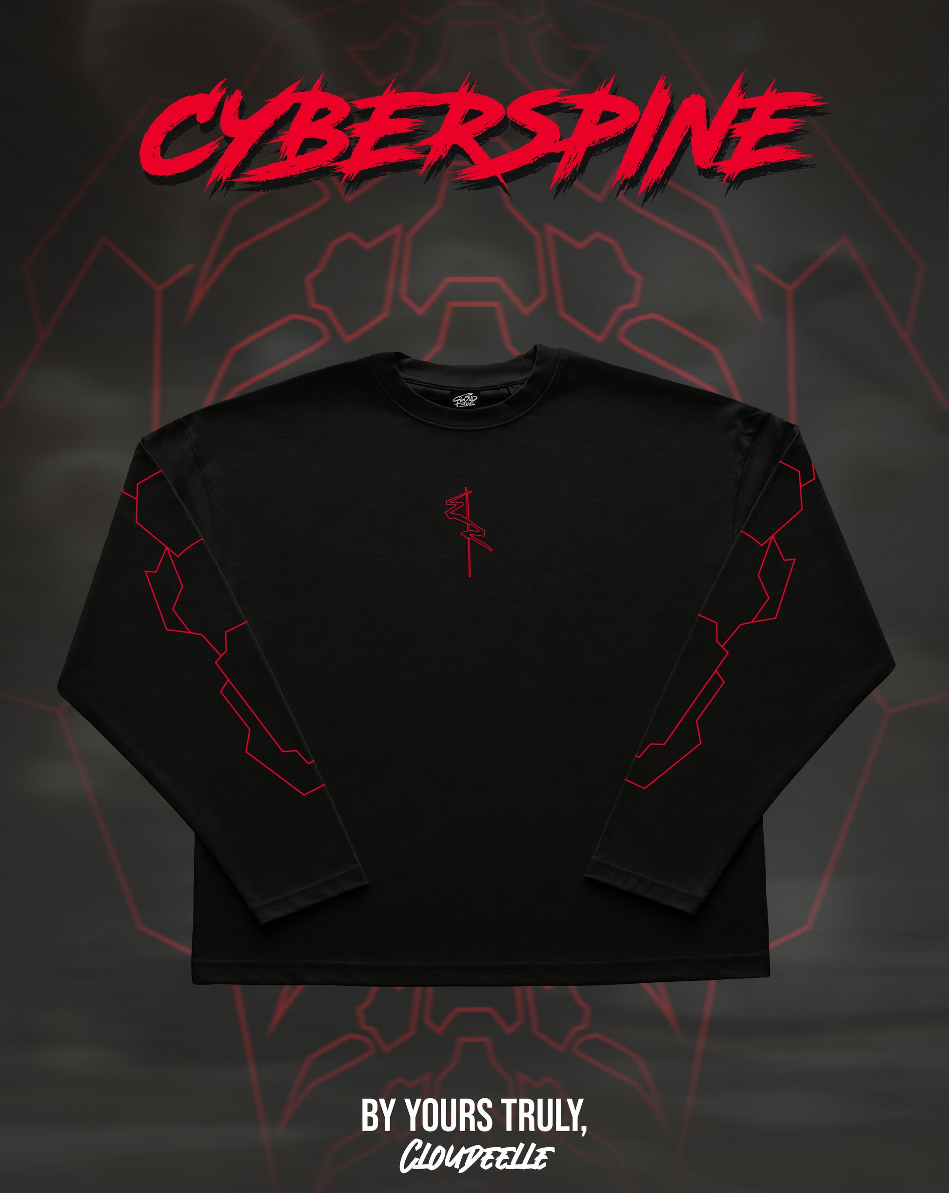 "Cyberspine" - Oversized Boxy LS Tee (Red Version)