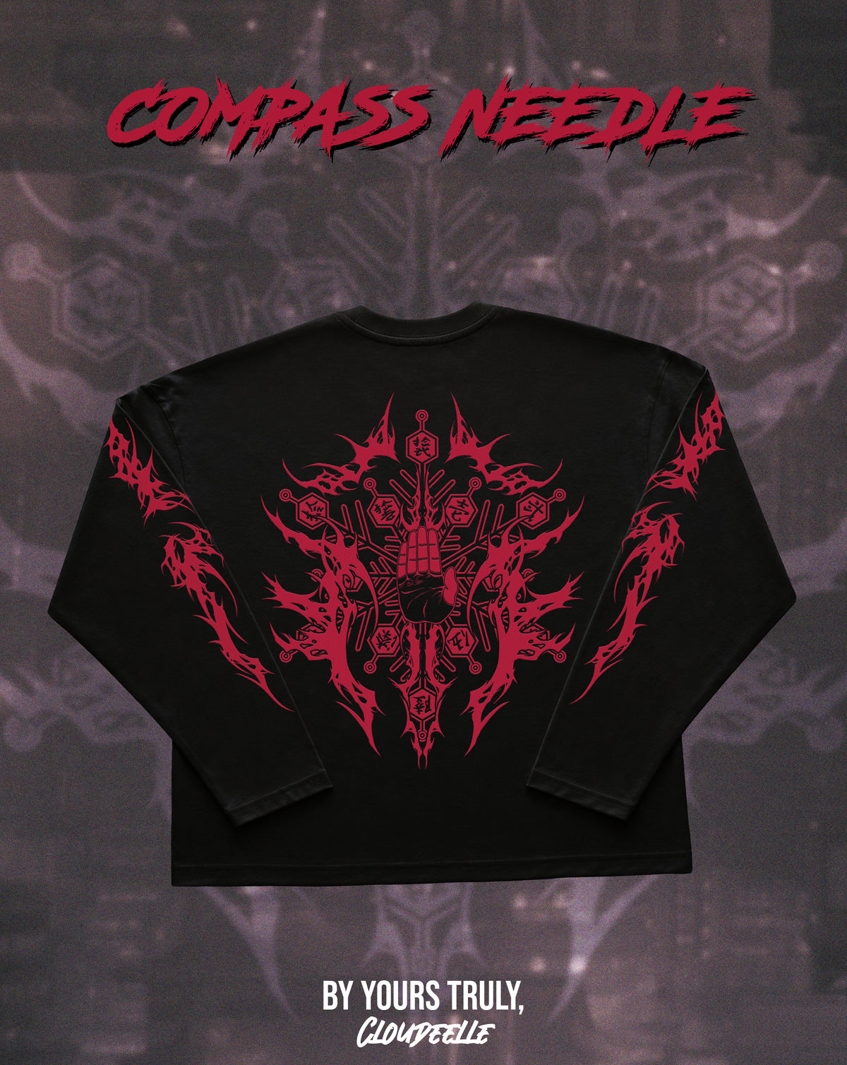 "Compass Needle" - Oversized Boxy LS Tee (Red Version)