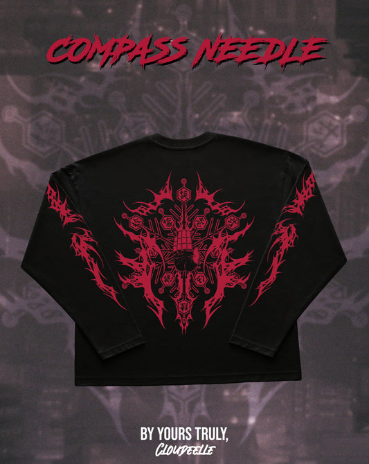 "Compass Needle" - Oversized Boxy LS Tee (Red Version)