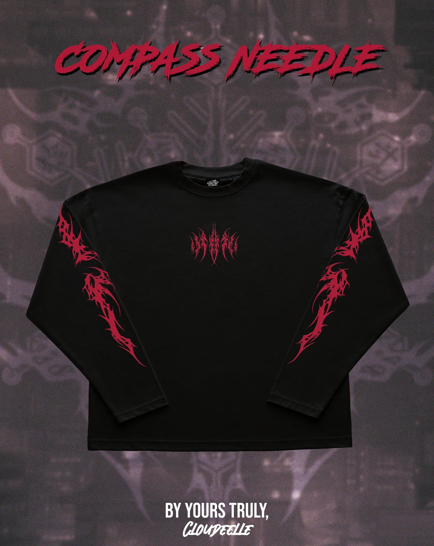 "Compass Needle" - Oversized Boxy LS Tee (Red Version)