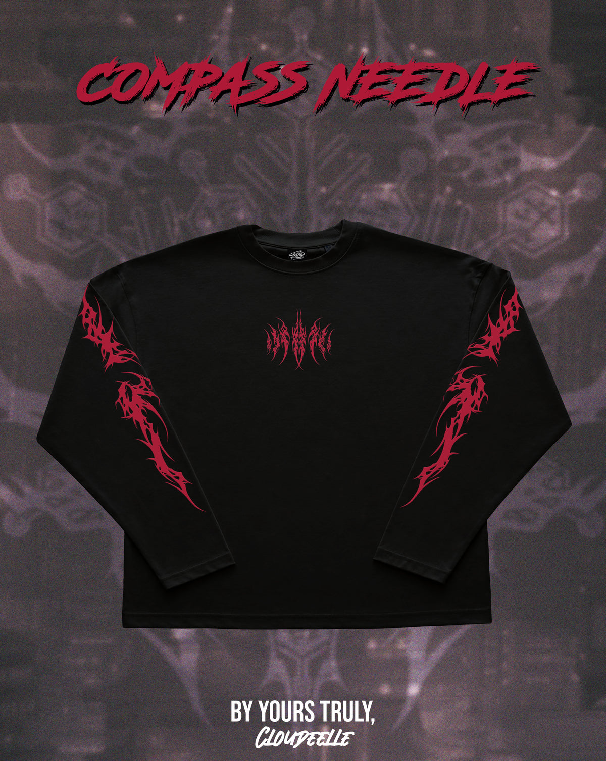 "Compass Needle" - Oversized Boxy LS Tee (Red Version)