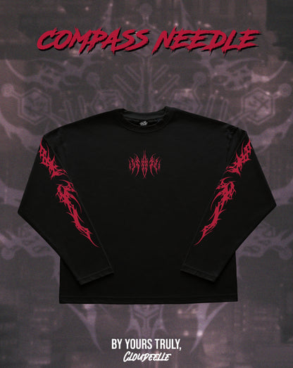 "Compass Needle" - Oversized Boxy LS Tee (Red Version)