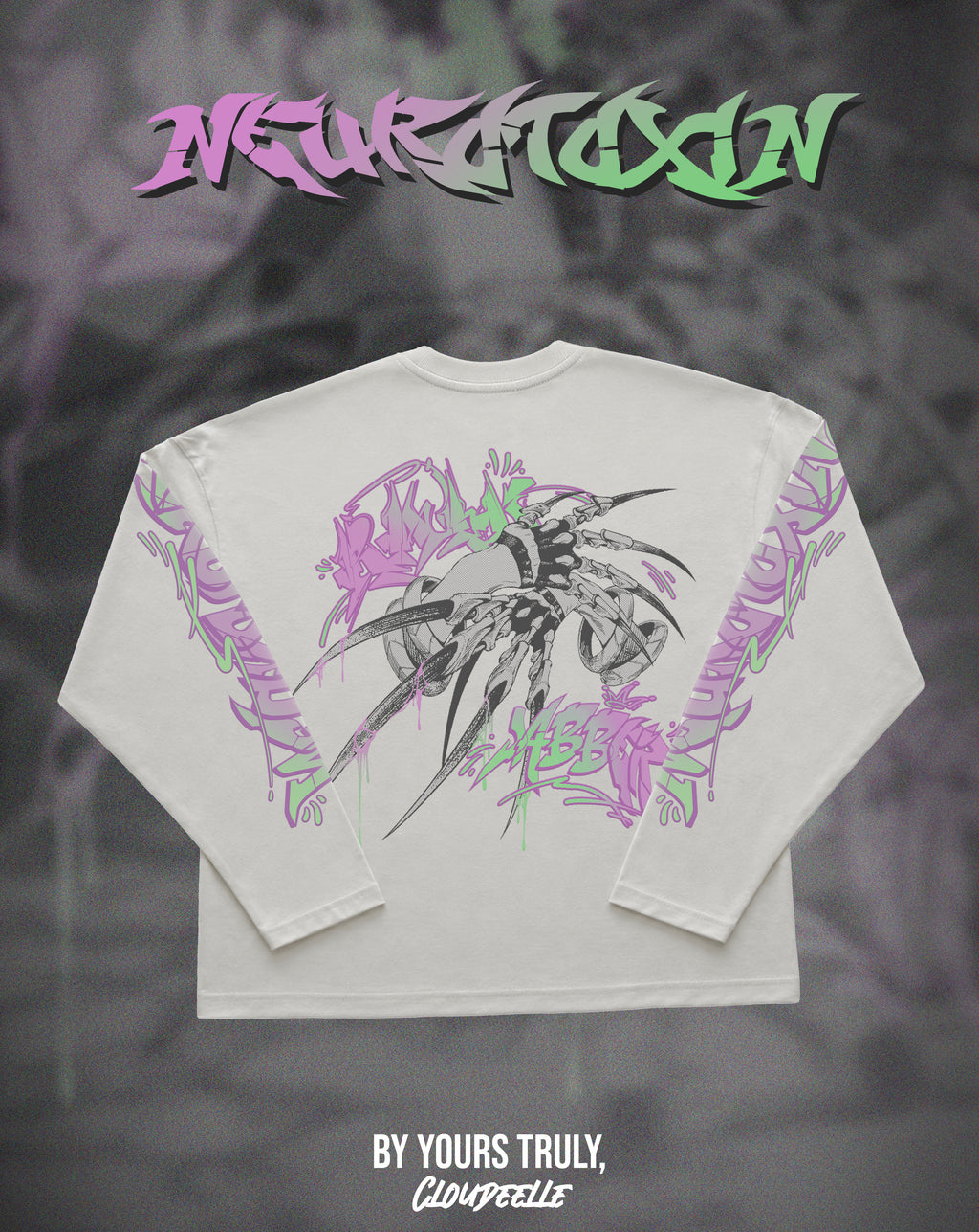 "Neurotoxin" - Oversized Boxy LS Tee (Vintage White Version)