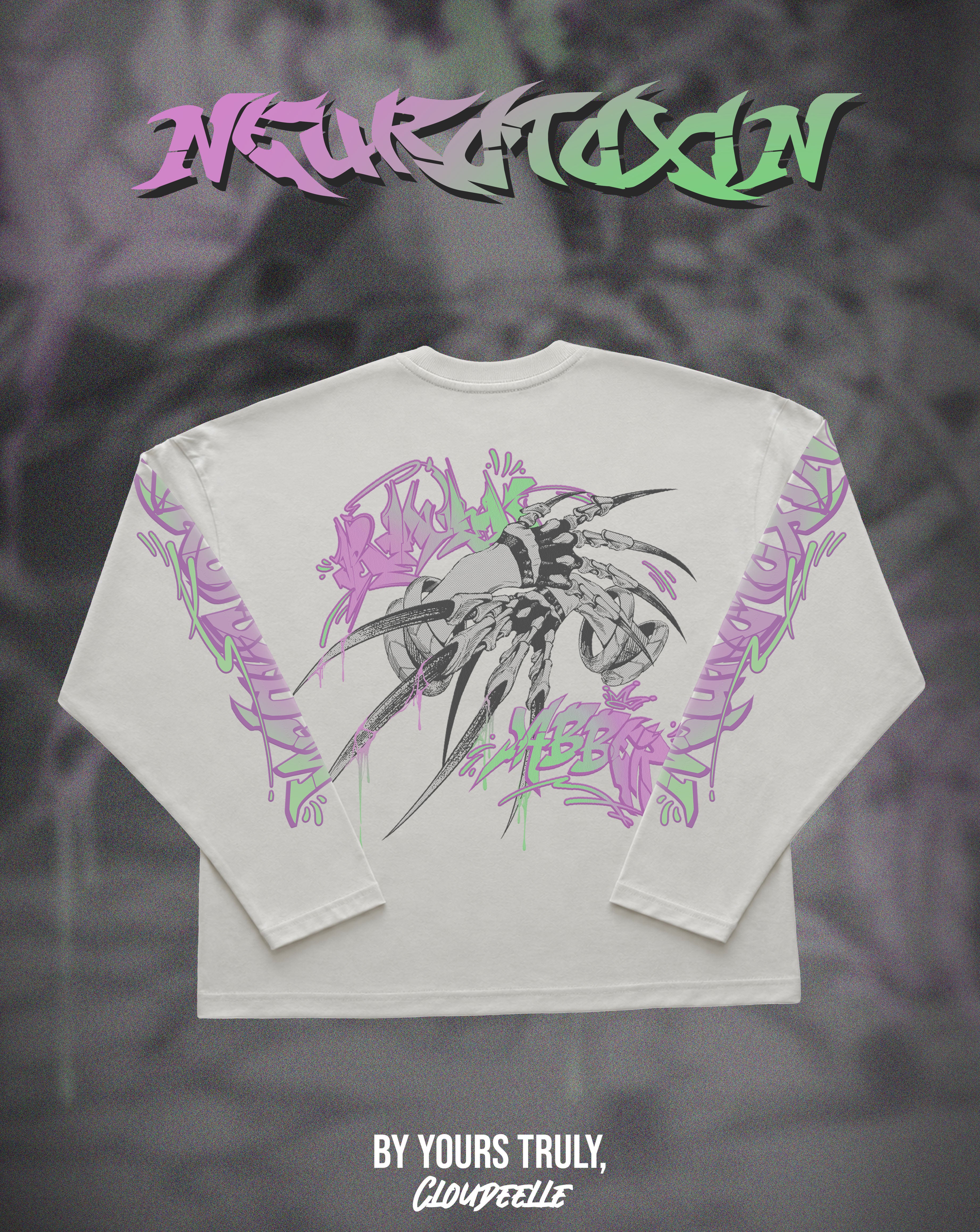 "Neurotoxin" - Oversized Boxy LS Tee (Vintage White Version)