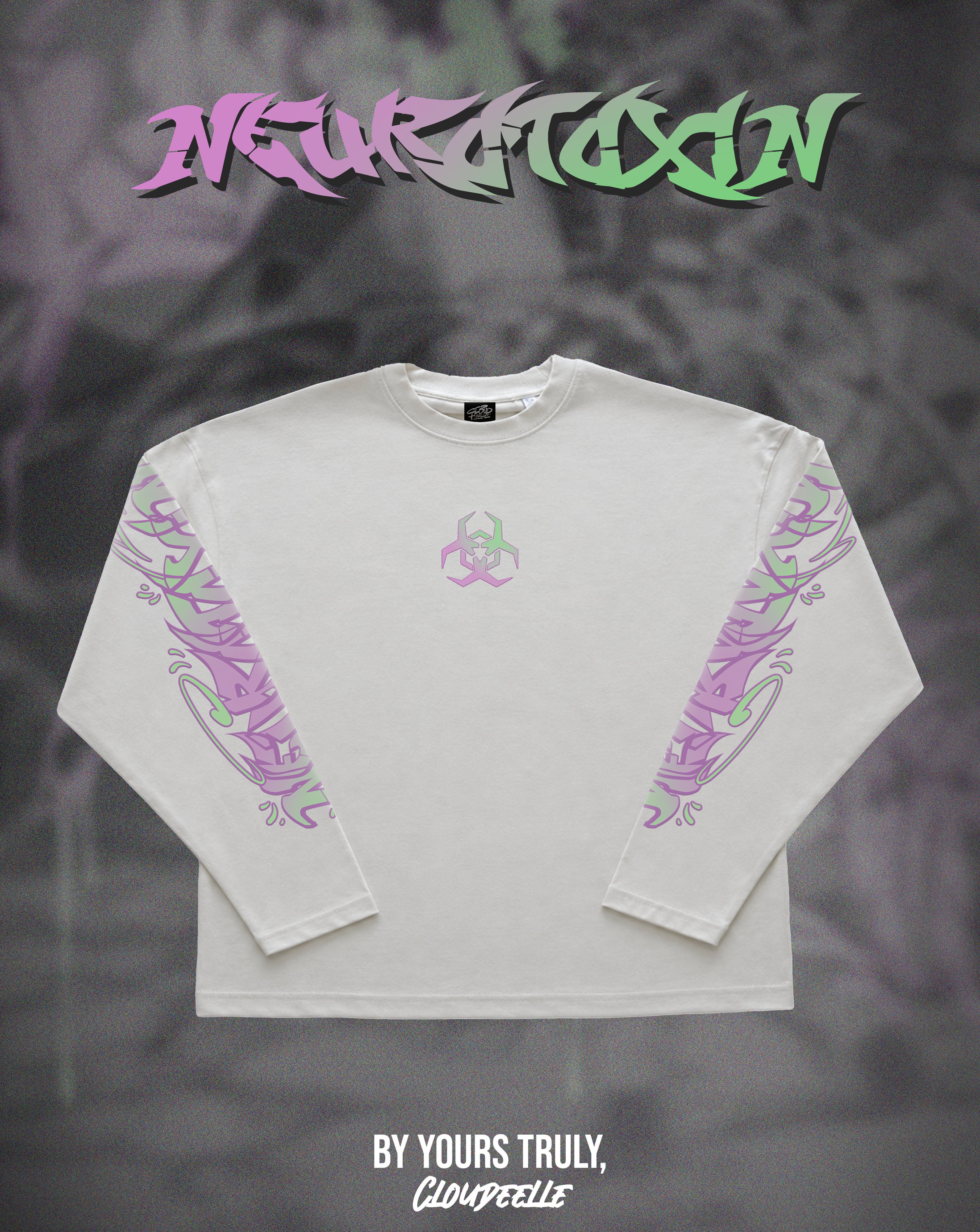 "Neurotoxin" - Oversized Boxy LS Tee (Vintage White Version)