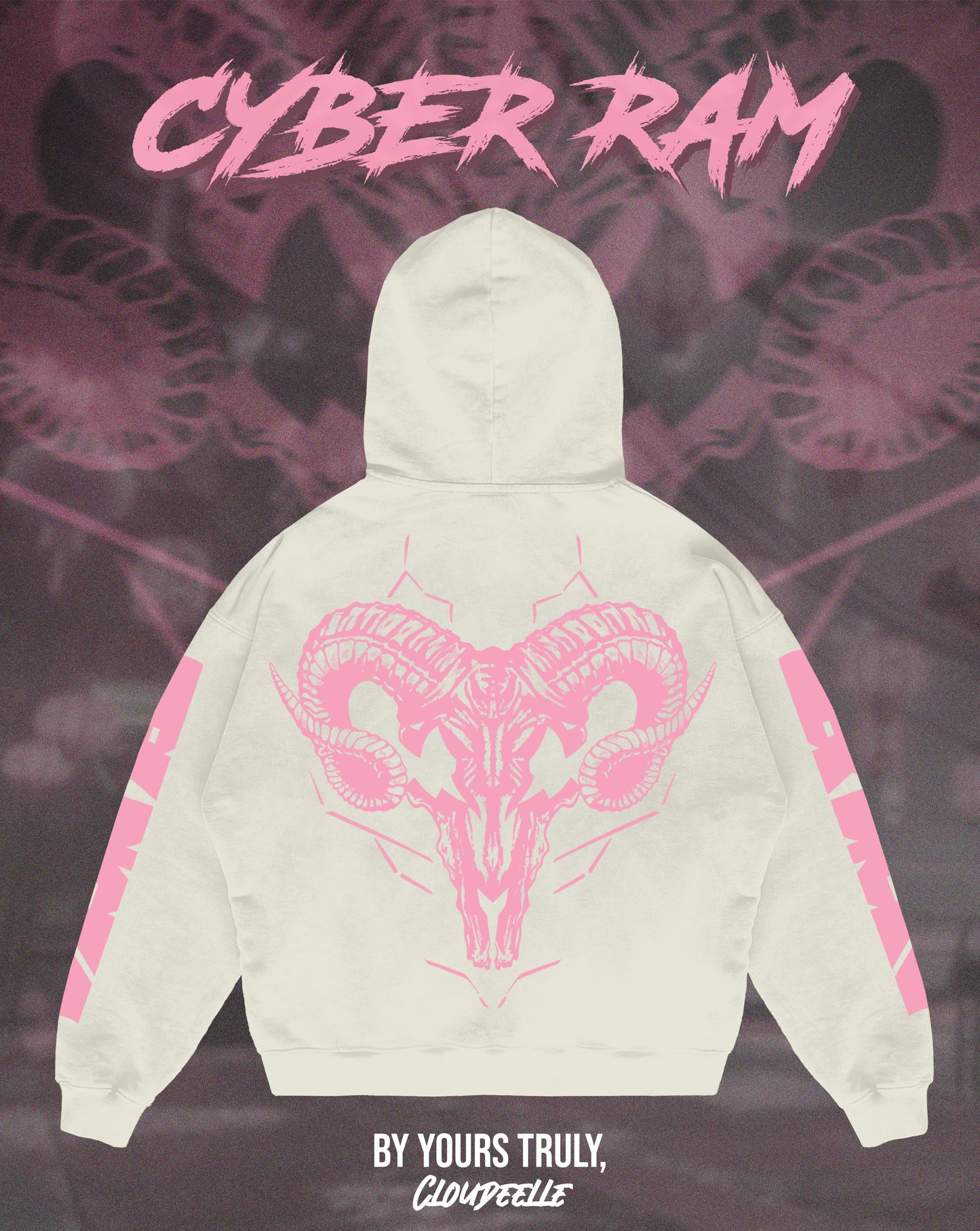 "Cyber Ram" - Oversized Hoodie (Vintage White Version)