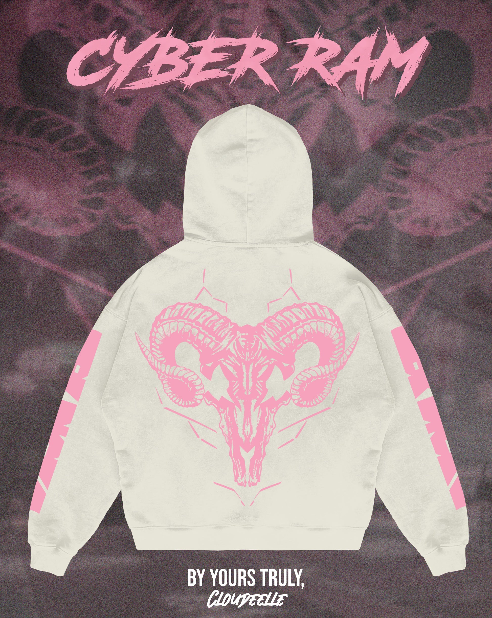 "Cyber Ram" - Oversized Hoodie (Vintage White Version)
