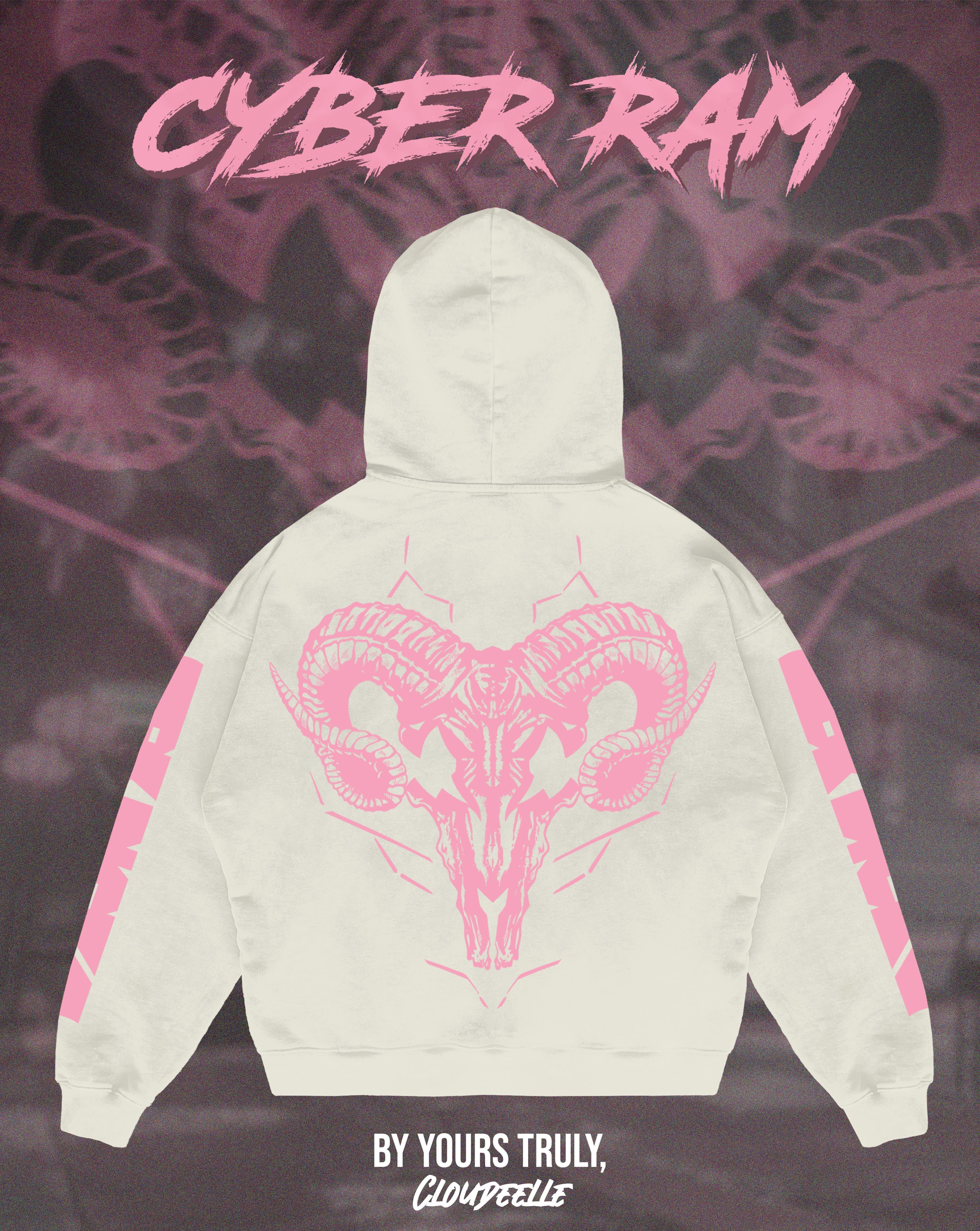 "Cyber Ram" - Oversized Hoodie (Vintage White Version)