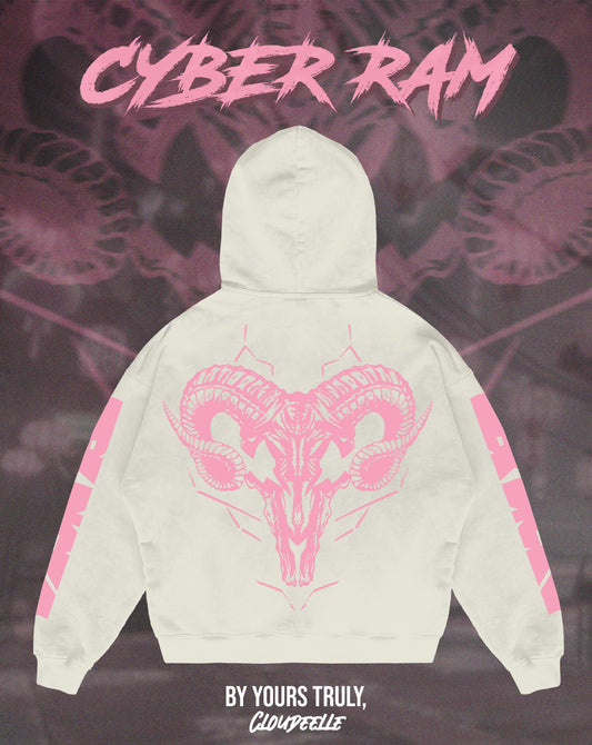 "Cyber Ram" - Oversized Hoodie (Vintage White Version)