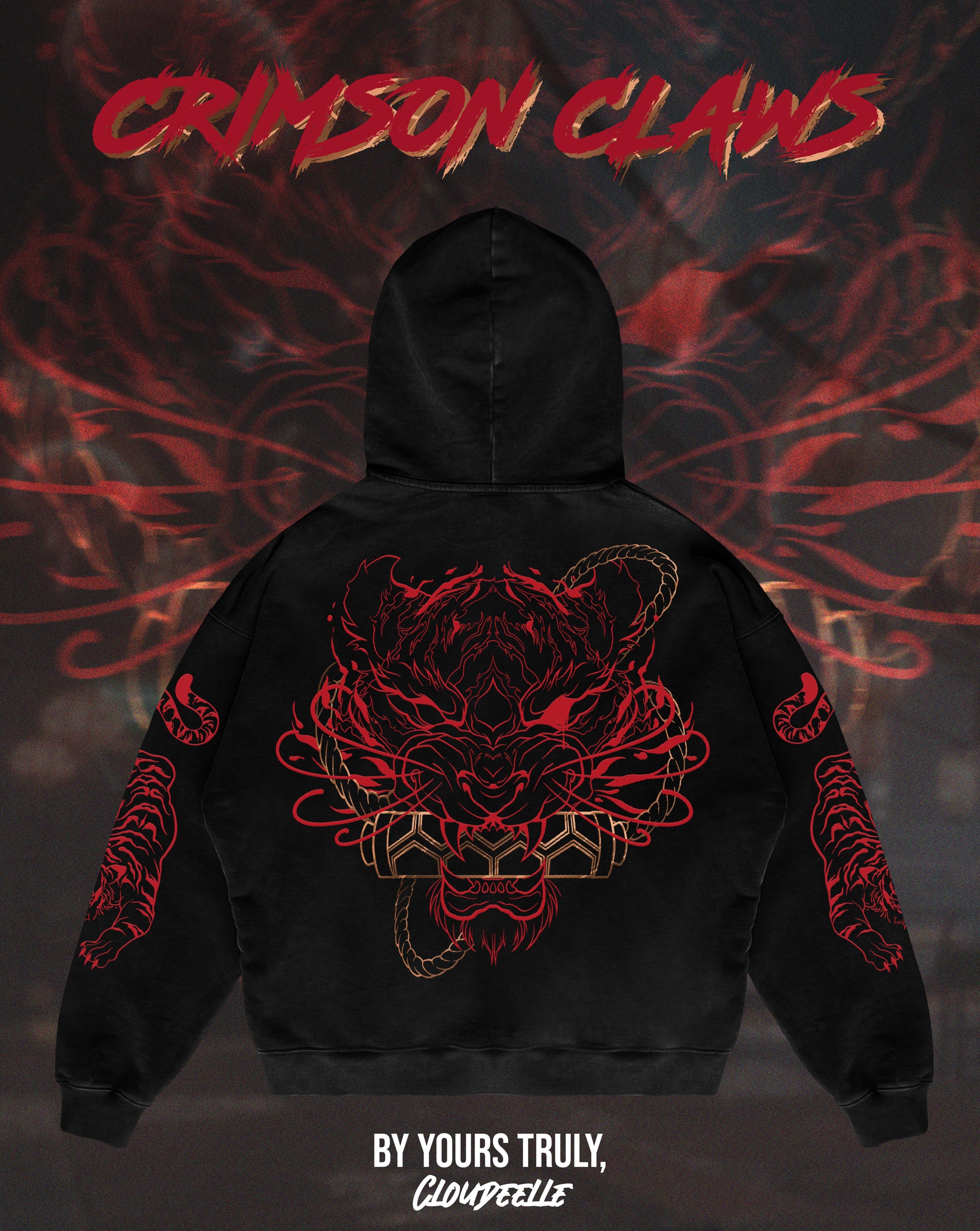 "Crimson Claws" - Oversized ZIP-UP Hoodie