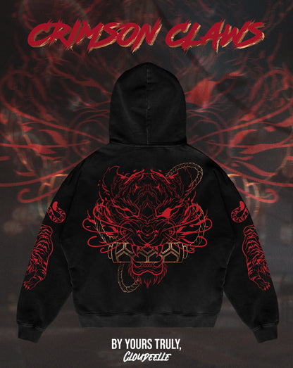 "Crimson Claws" - Oversized ZIP-UP Hoodie