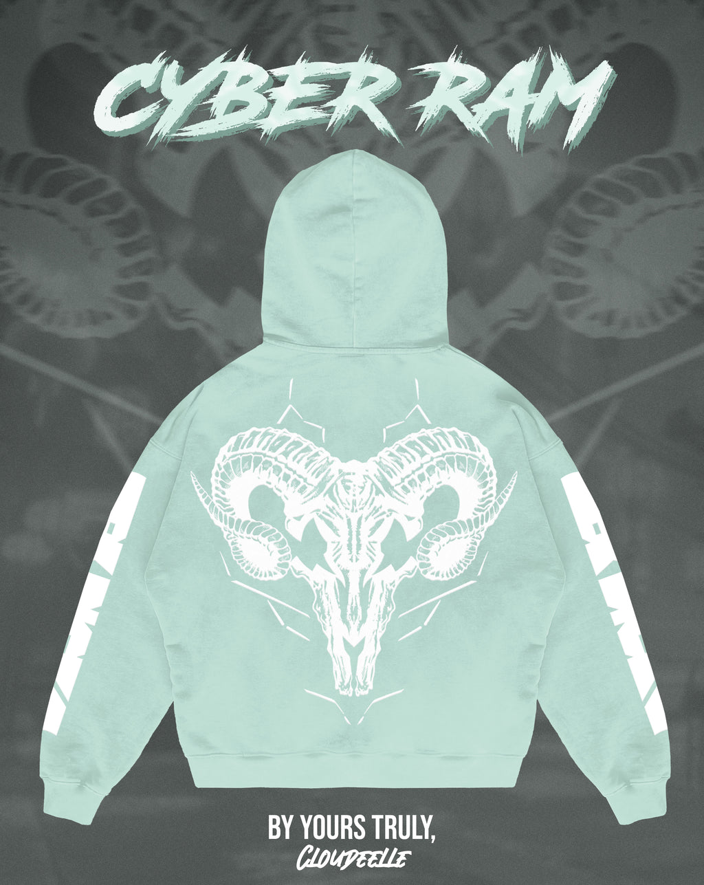 "Cyber Ram" - Oversized Hoodie (Icy Blue Version)