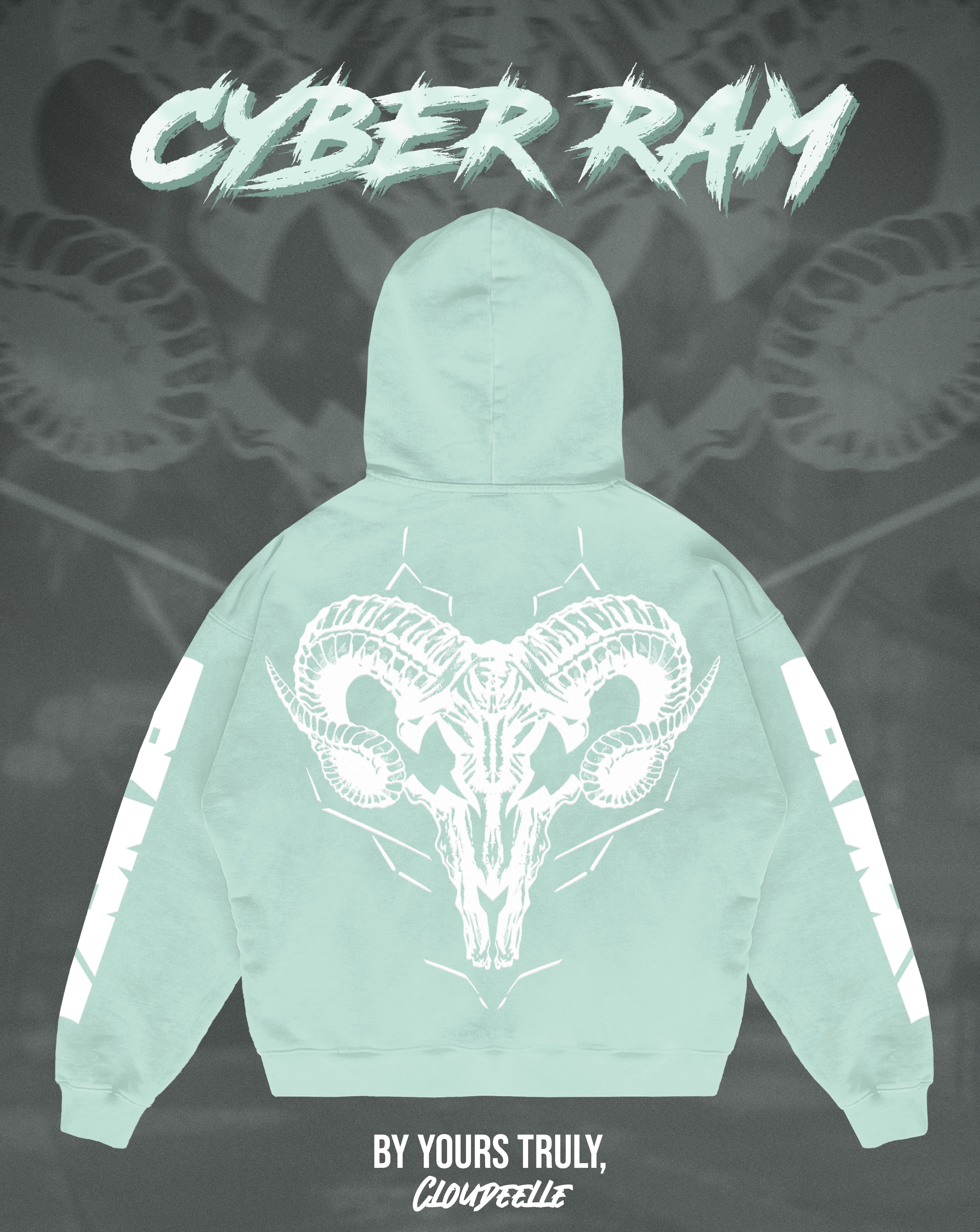 "Cyber Ram" - Oversized Hoodie (Icy Blue Version)