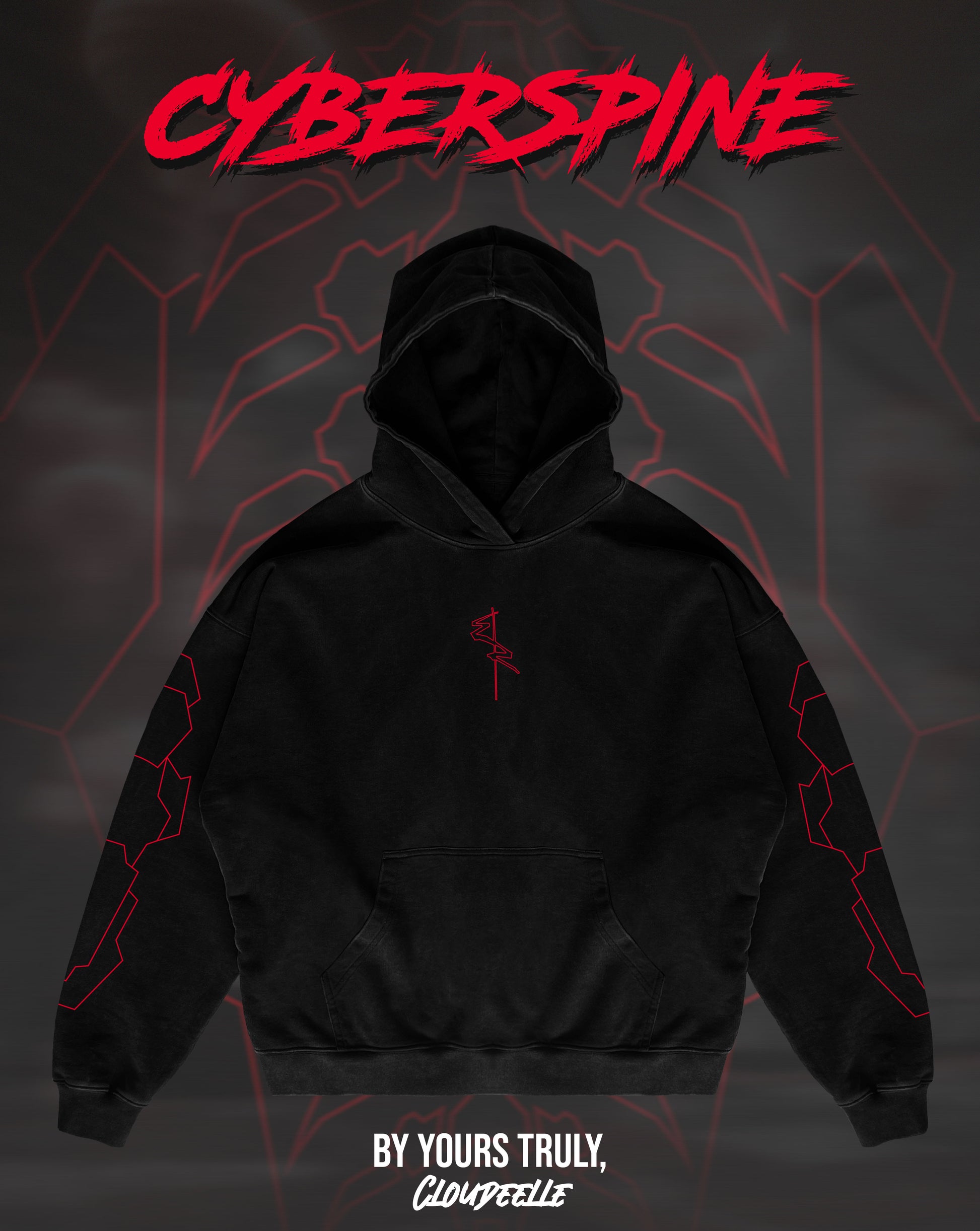 "Cyberspine" - Oversized Hoodie (Red Version)