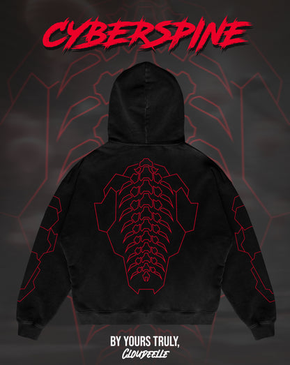 "Cyberspine" - Oversized ZIP-UP Hoodie (Red Version)