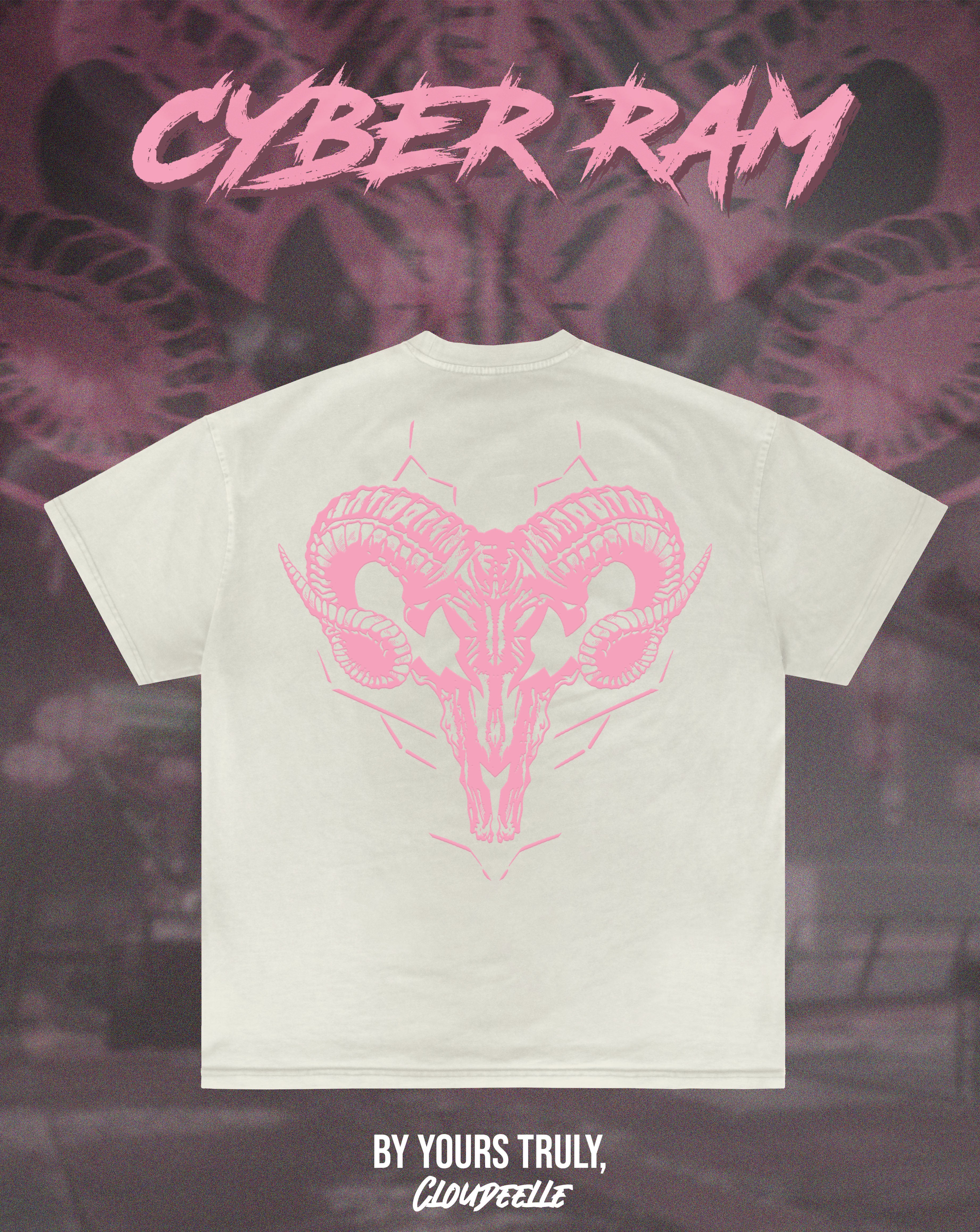 "Cyber Ram" - Oversized Tee (Vintage White Version)