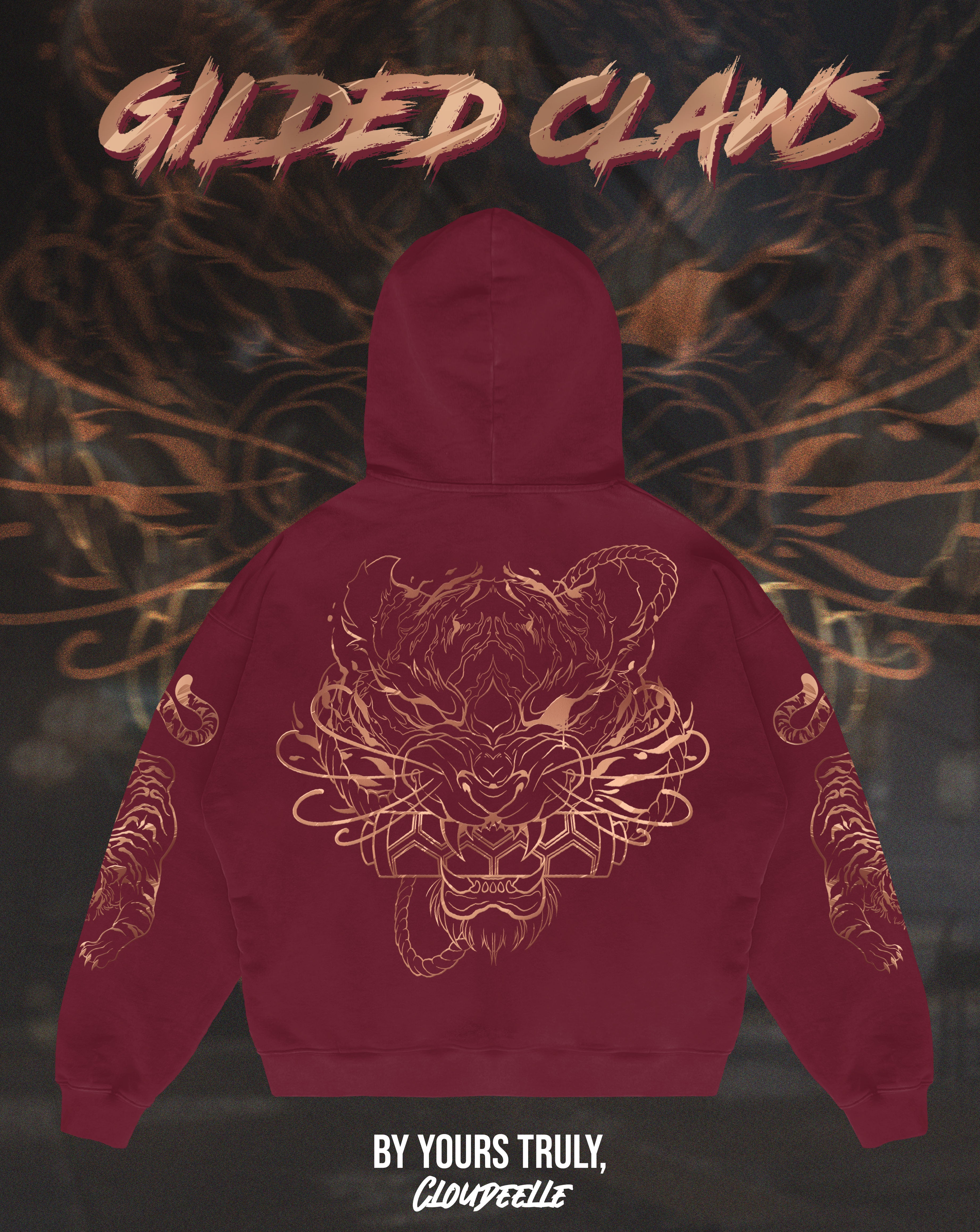 "Gilded Claws" - Oversized Hoodie (Burgundy Red Version)