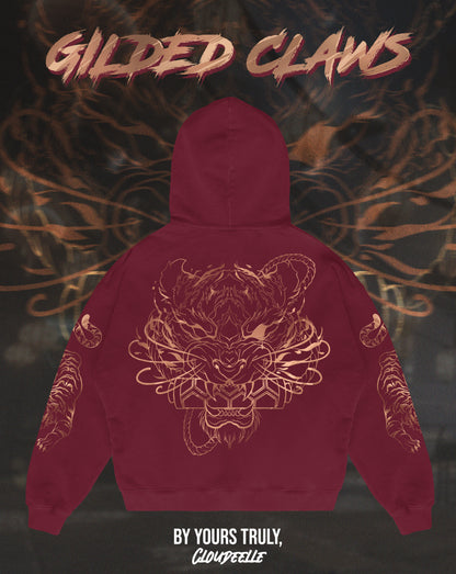 "Gilded Claws" - Oversized Hoodie (Burgundy Red Version) (Ready To Ship)