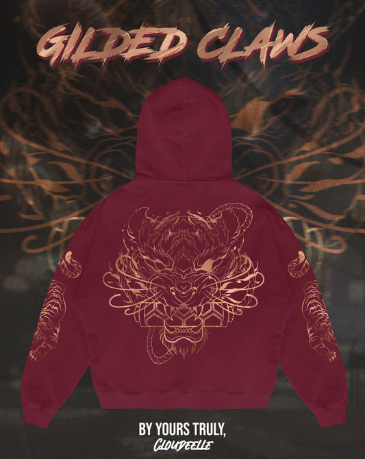 "Gilded Claws" - Oversized Hoodie (Burgundy Red Version) (Ready To Ship)