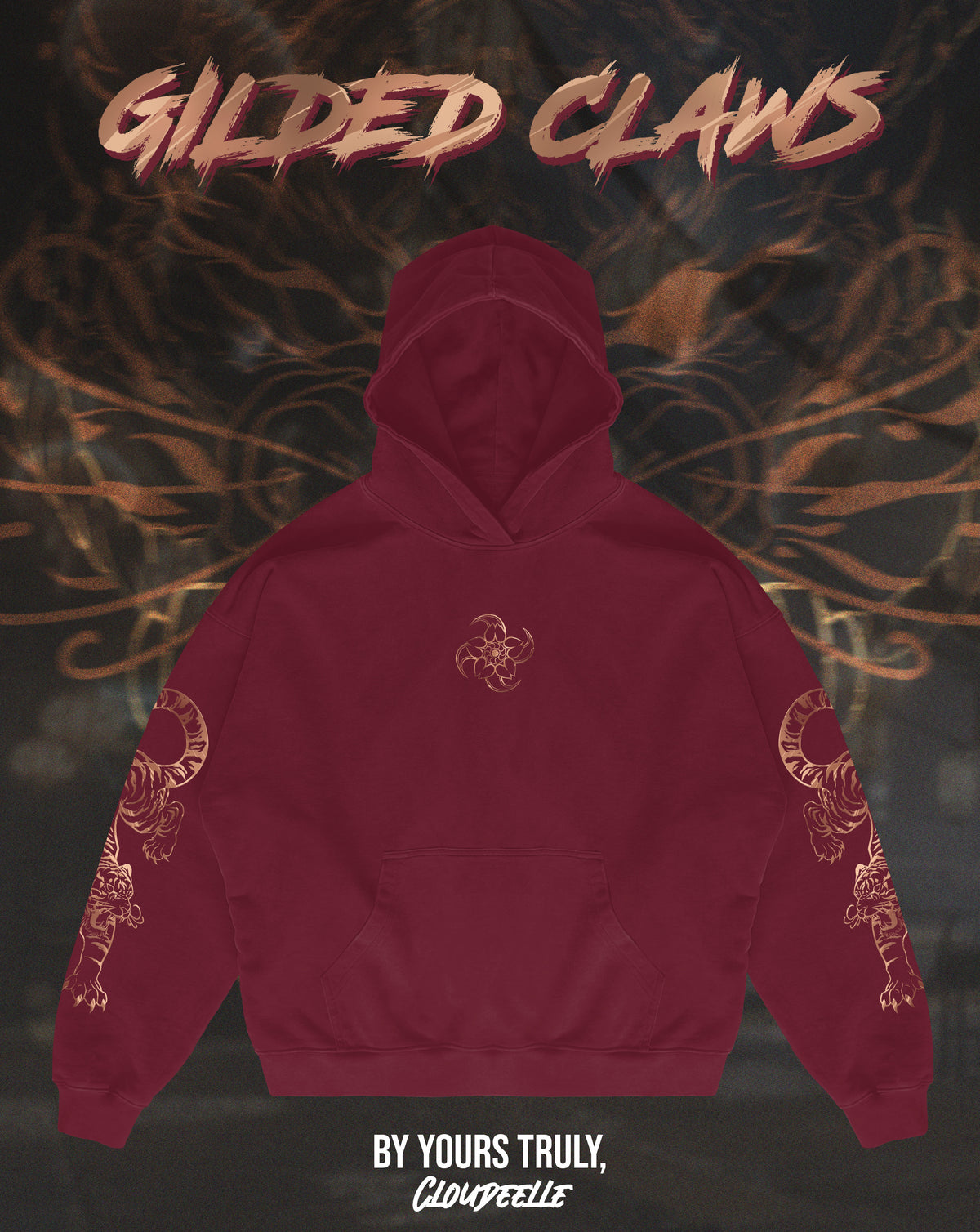 "Gilded Claws" - Oversized Hoodie (Burgundy Red Version) (Ready To Ship)