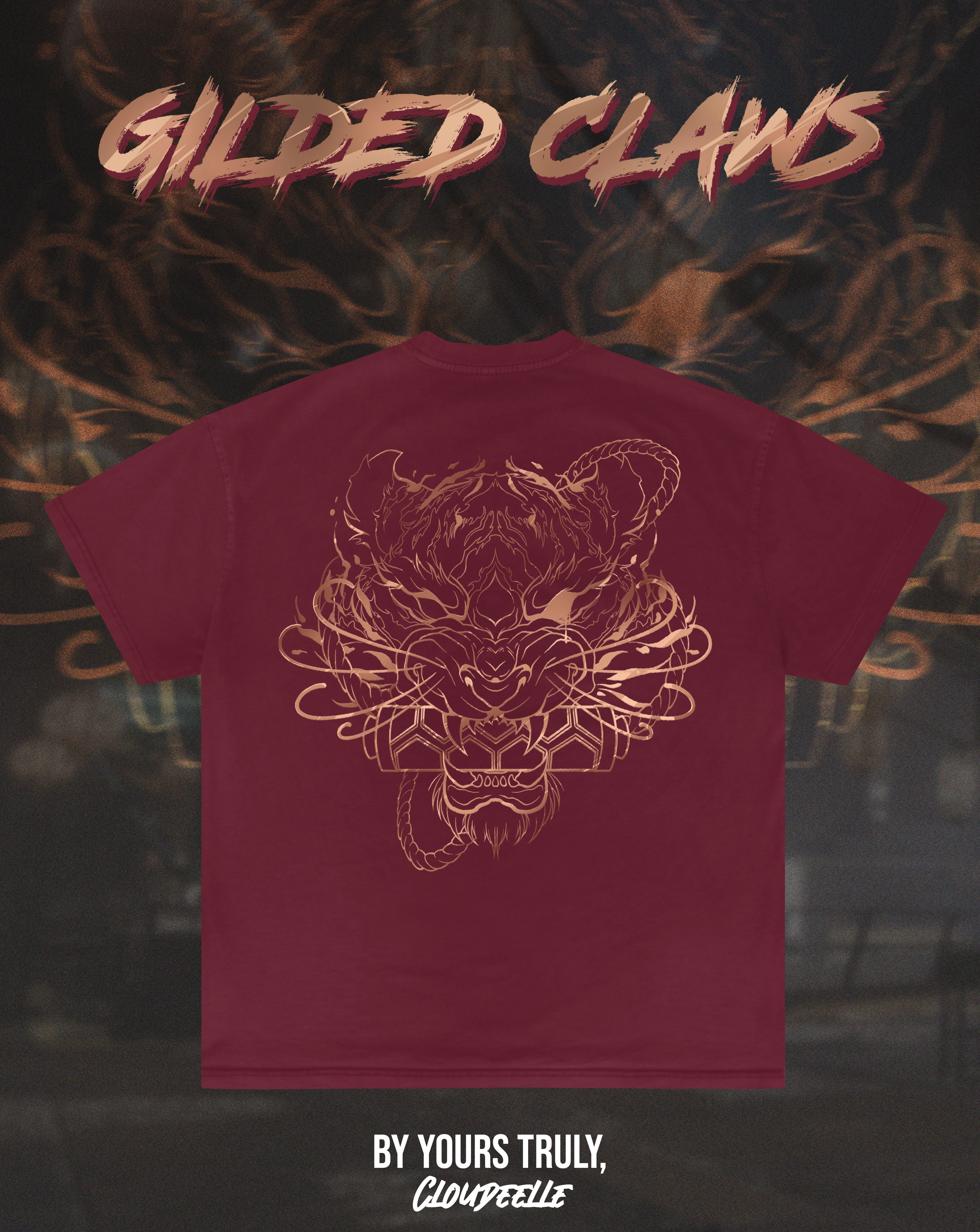 "Gilded Claws" - Oversized Tee (Burgundy Red Version)