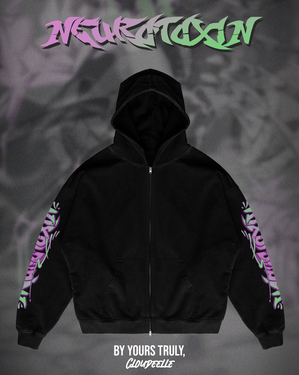 "Neurotoxin" - Oversized ZIP-UP Hoodie (Black Version)