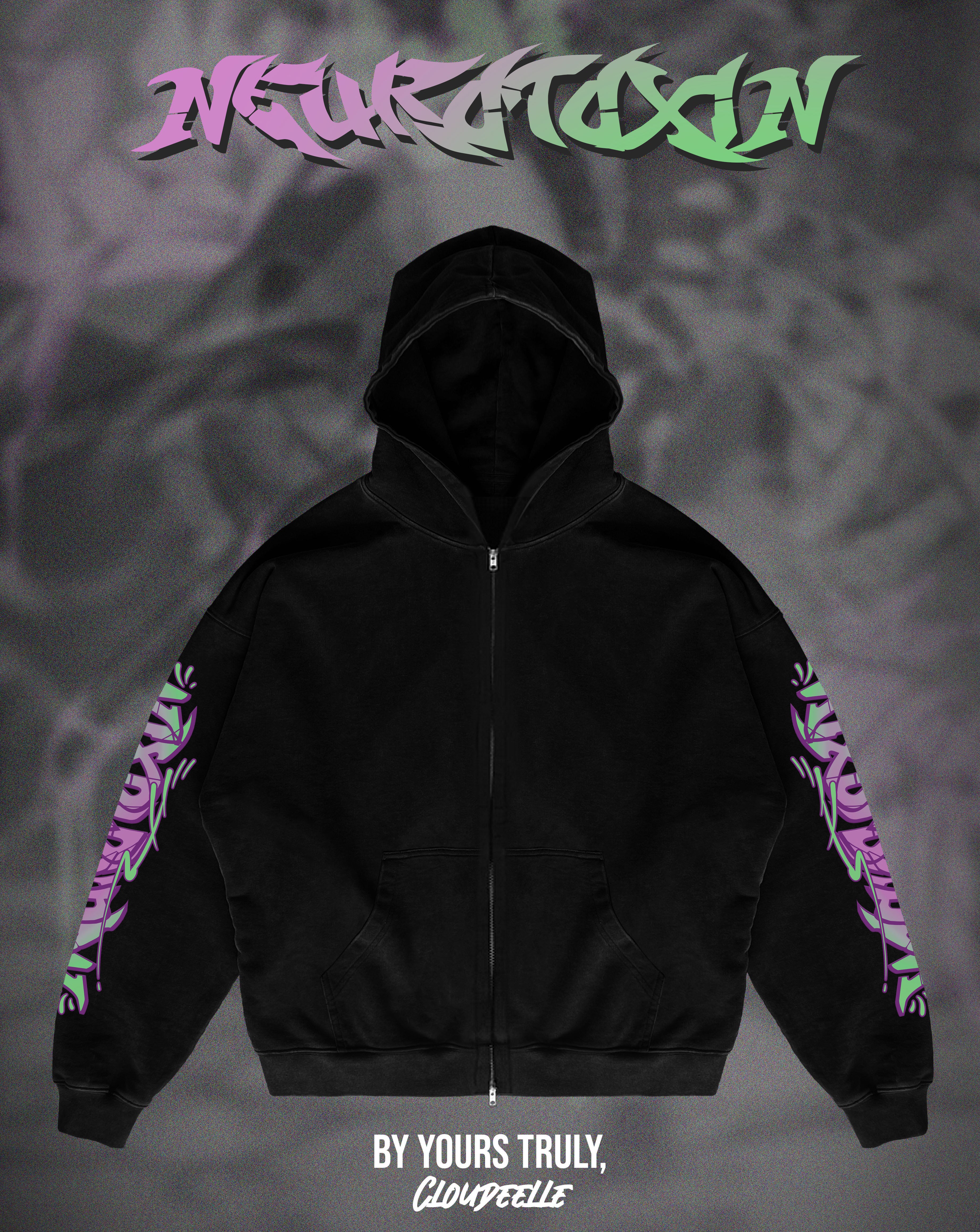 "Neurotoxin" - Oversized ZIP-UP Hoodie (Black Version)