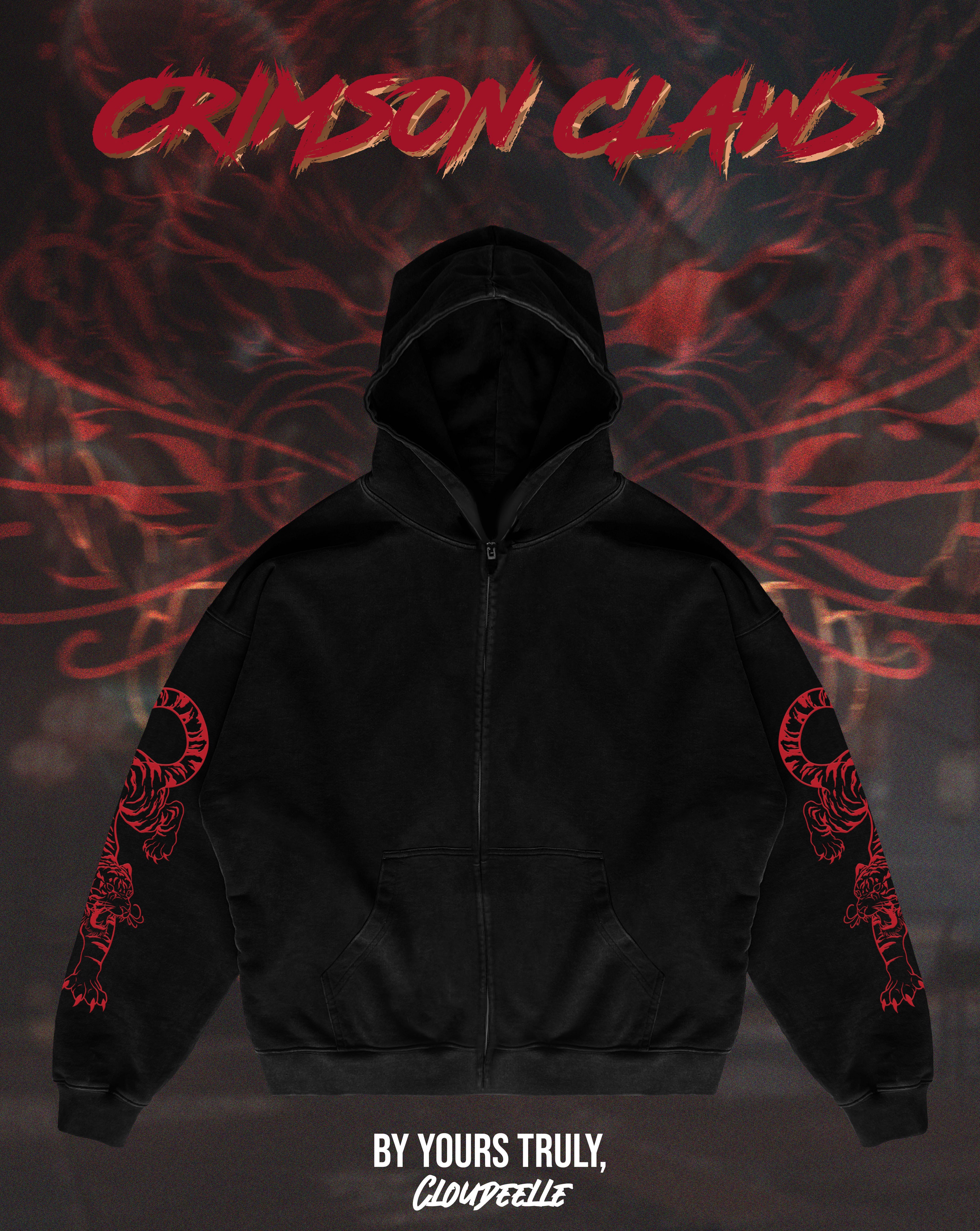"Crimson Claws" - Oversized ZIP-UP Hoodie