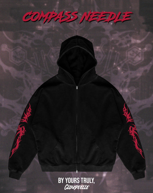"Compass Needle" - Oversized ZIP-UP Hoodie (Red Version)