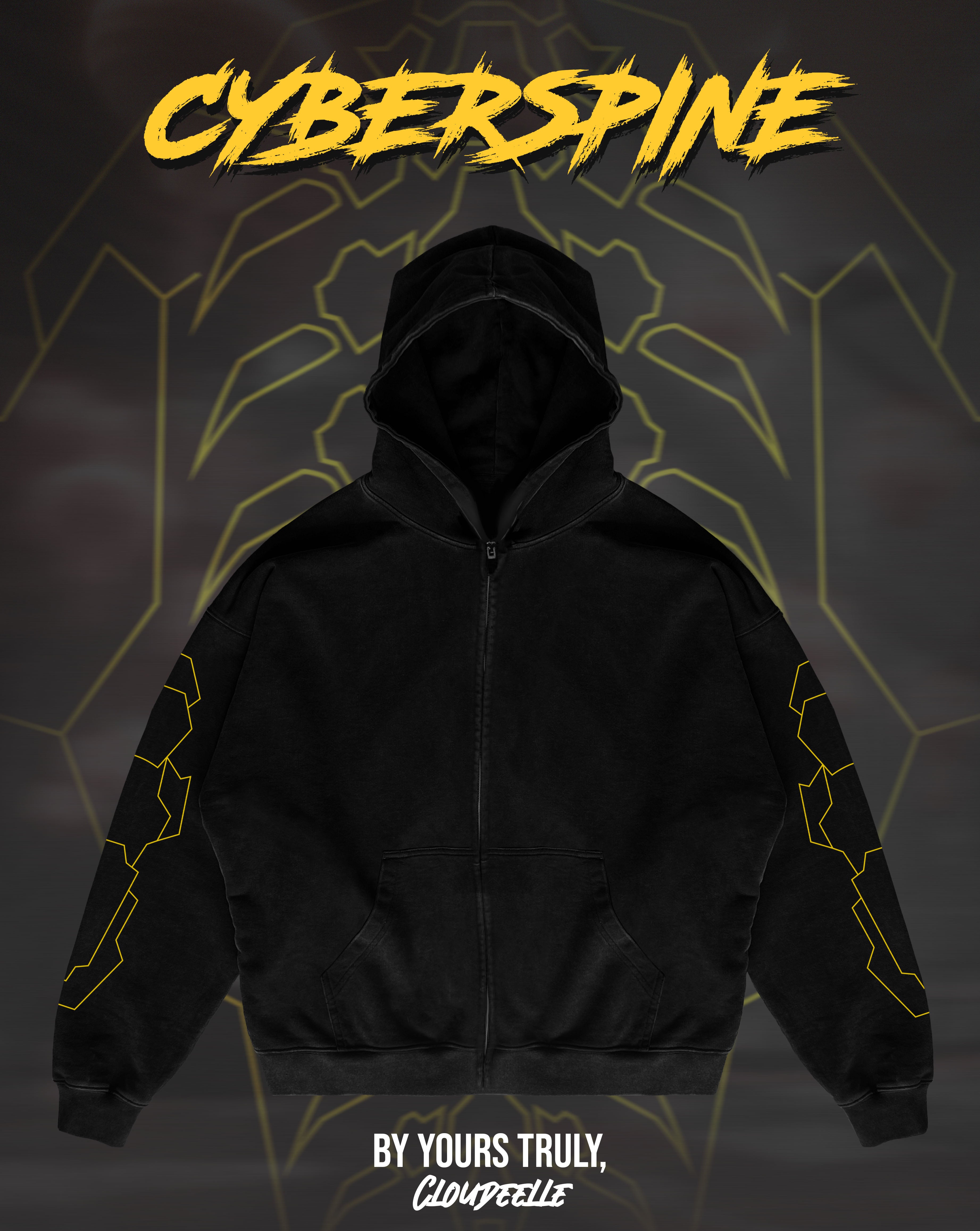 "Cyberspine" - Oversized ZIP-UP Hoodie (Yellow Version)