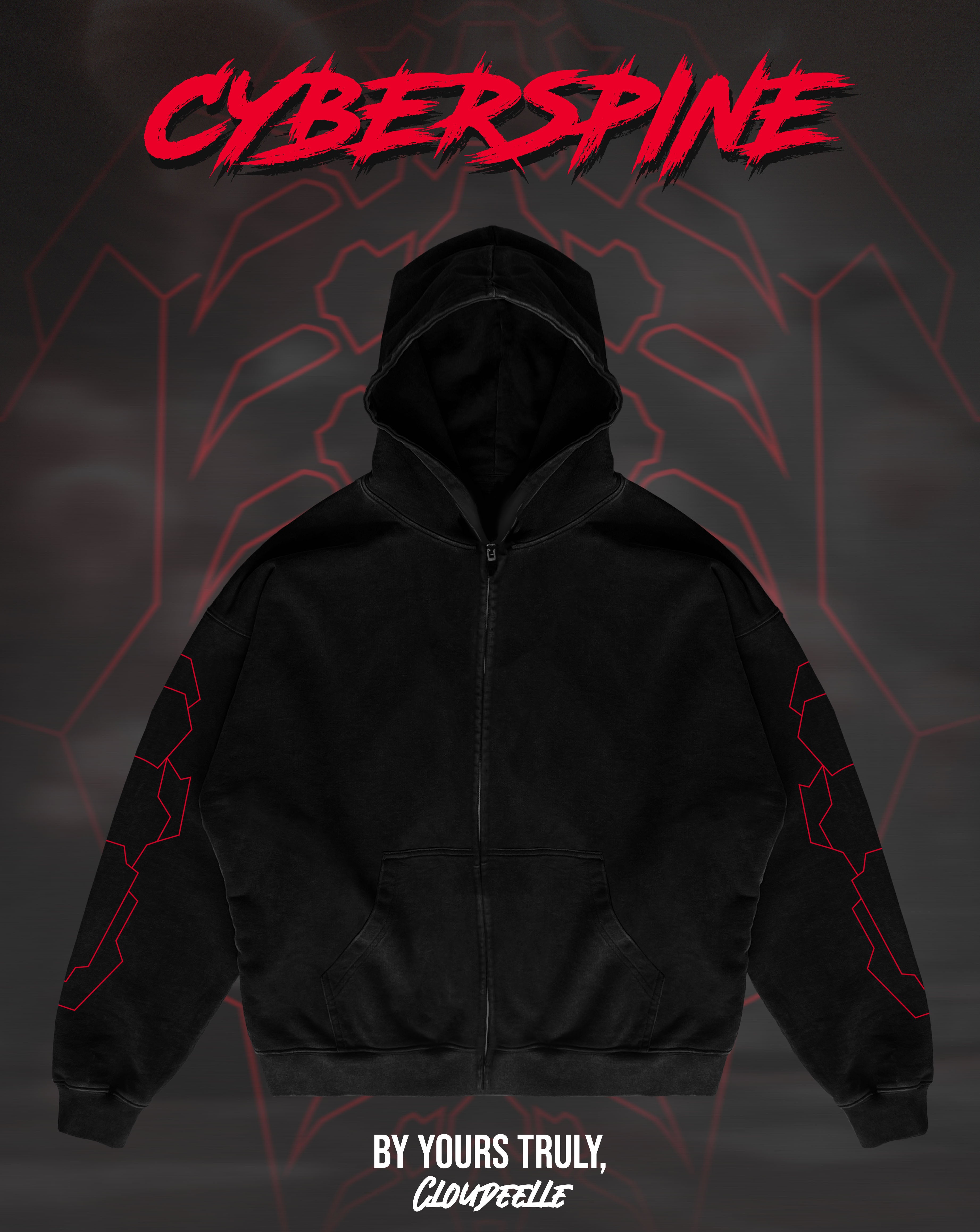 "Cyberspine" - Oversized ZIP-UP Hoodie (Red Version)