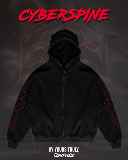 "Cyberspine" - Oversized ZIP-UP Hoodie (Red Version)
